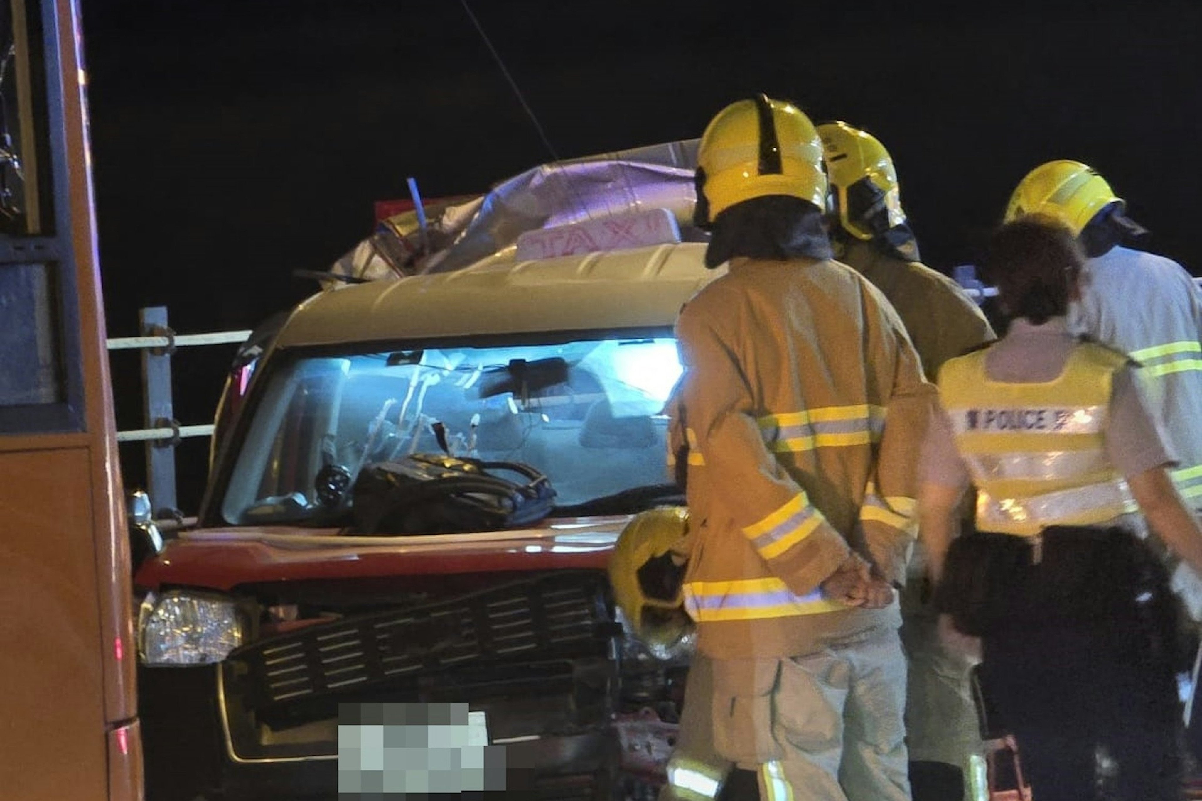 The taxi was severely damaged in the collision on Monday night. Photo: Handout