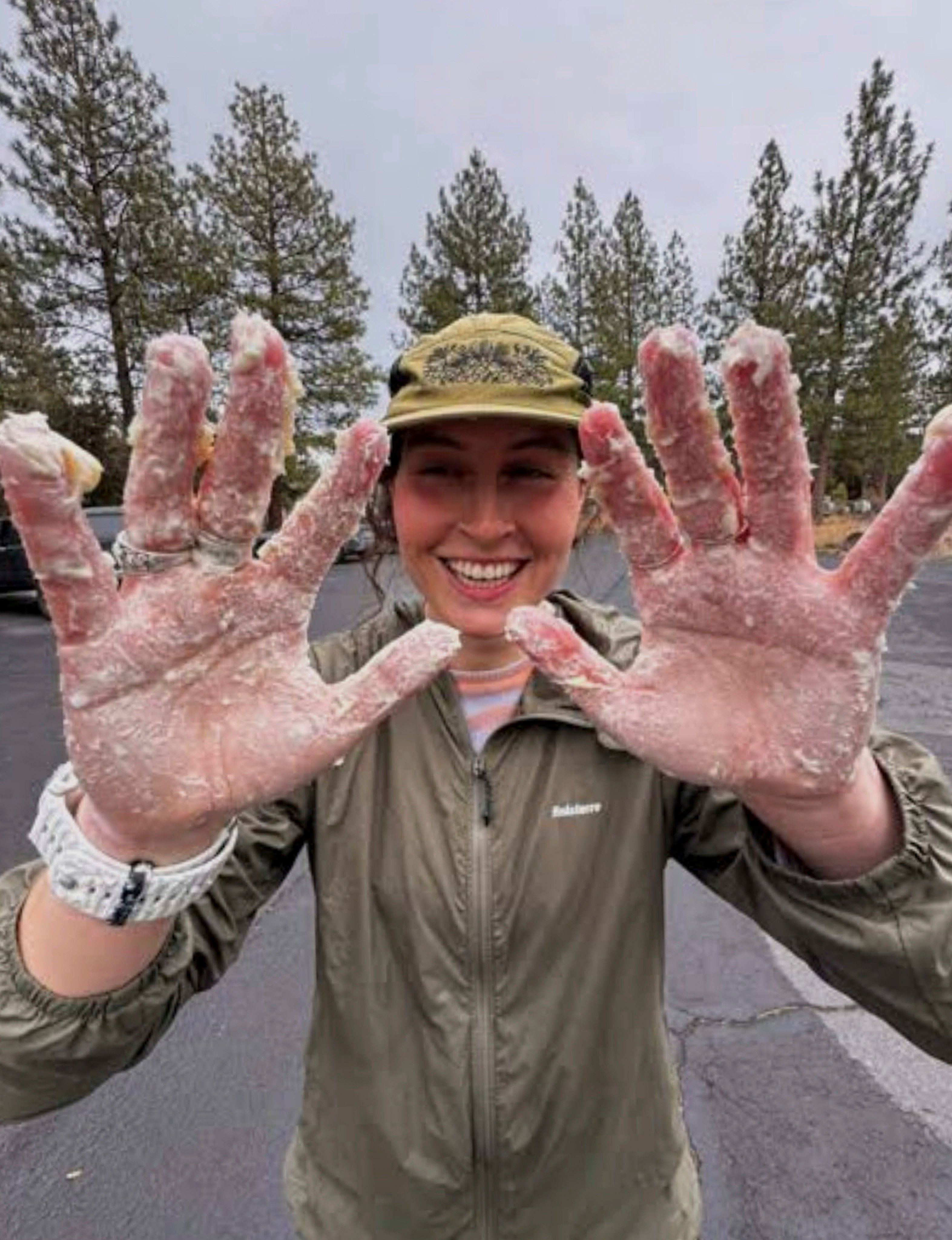 Content creator Libby Claire went viral for her video showing how to churn butter in a running vest while tackling a trail. Photo: Instagram/lib_claire