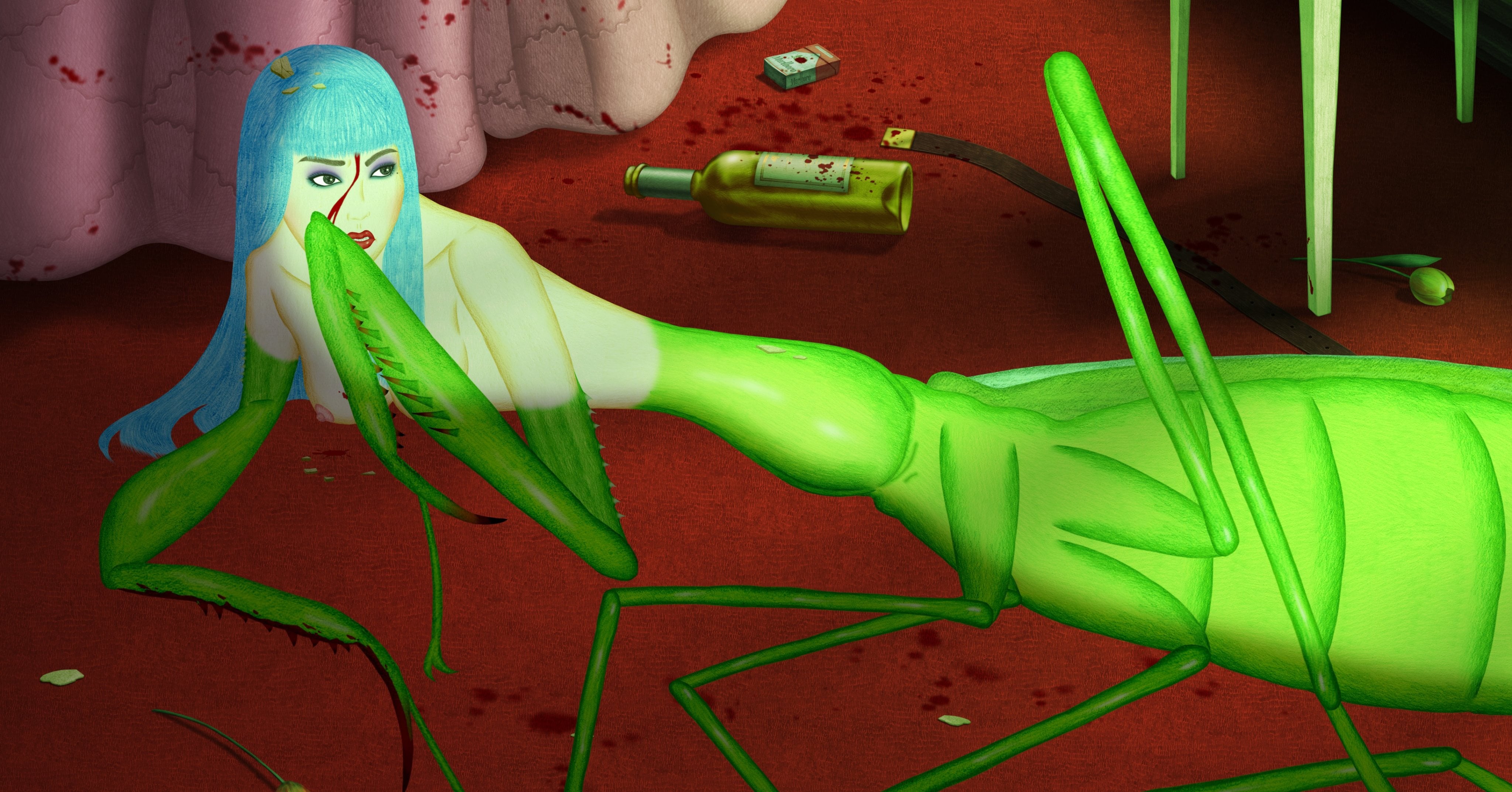 A still from Praying Mantis (2025), an animated short film co-directed by Taiwanese director Joe Hsieh and Hong Kong art-house auteur Yonfan.