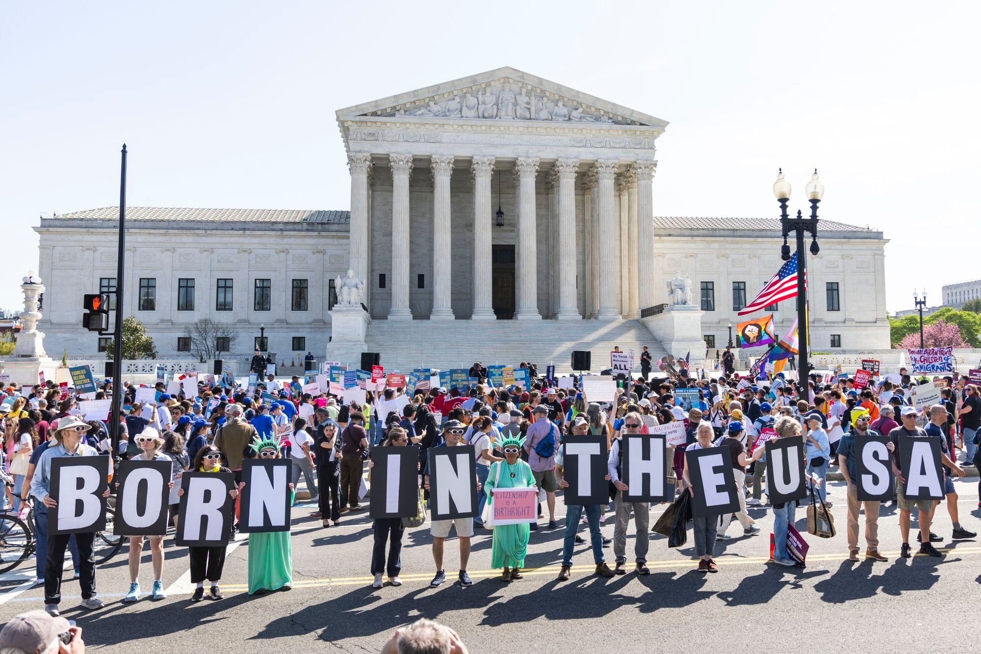 Protesters in support of birthright citizenship outside the US Supreme Court on Wednesday. Photo: EPA