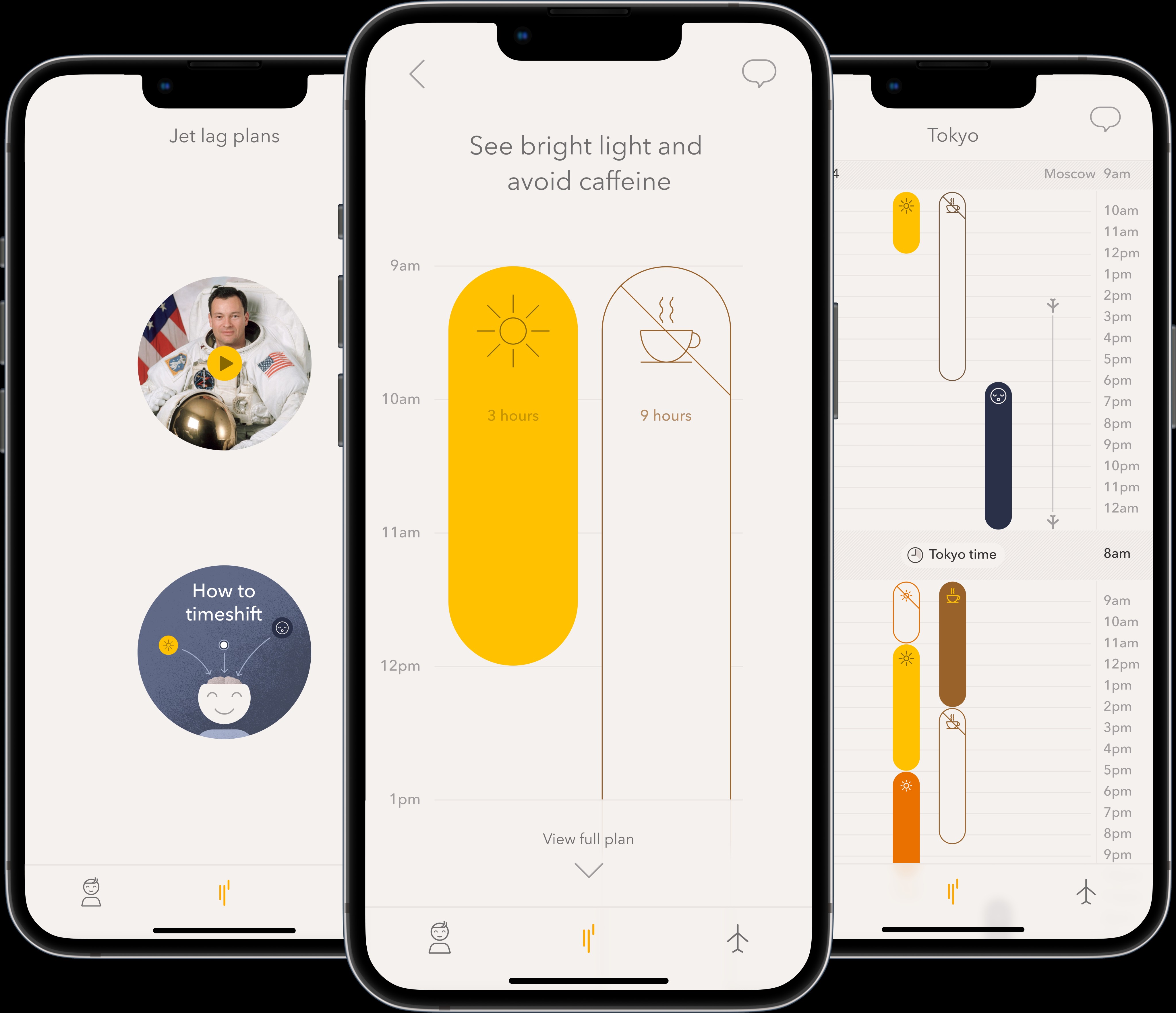 The Timeshifter app focuses on resetting the circadian rhythm using light and dark scenarios and calculates a personal schedule based on your itinerary and whether you are a “night owl” or “early bird”. It is one of many apps of the market designed to help people get over jet lag. Photo: timeshifter.com