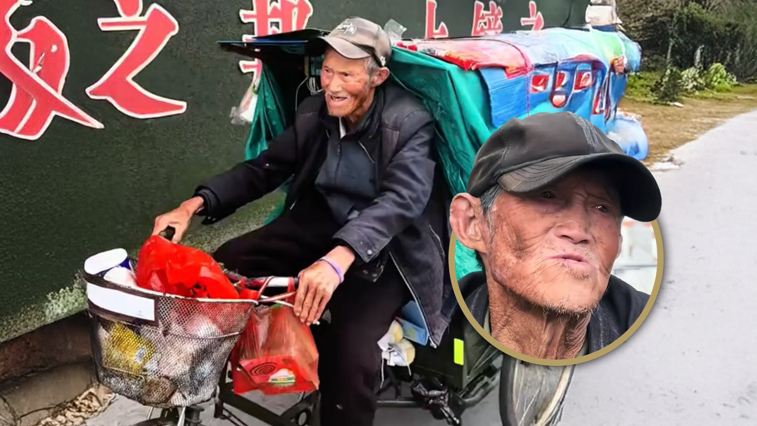 After enduring the tragic losses of his wife, son, daughter-in-law, and grandson, a 90-year-old man in China spent 30 years cycling across the country on a tricycle. Photo: SCMP composite/Douyin