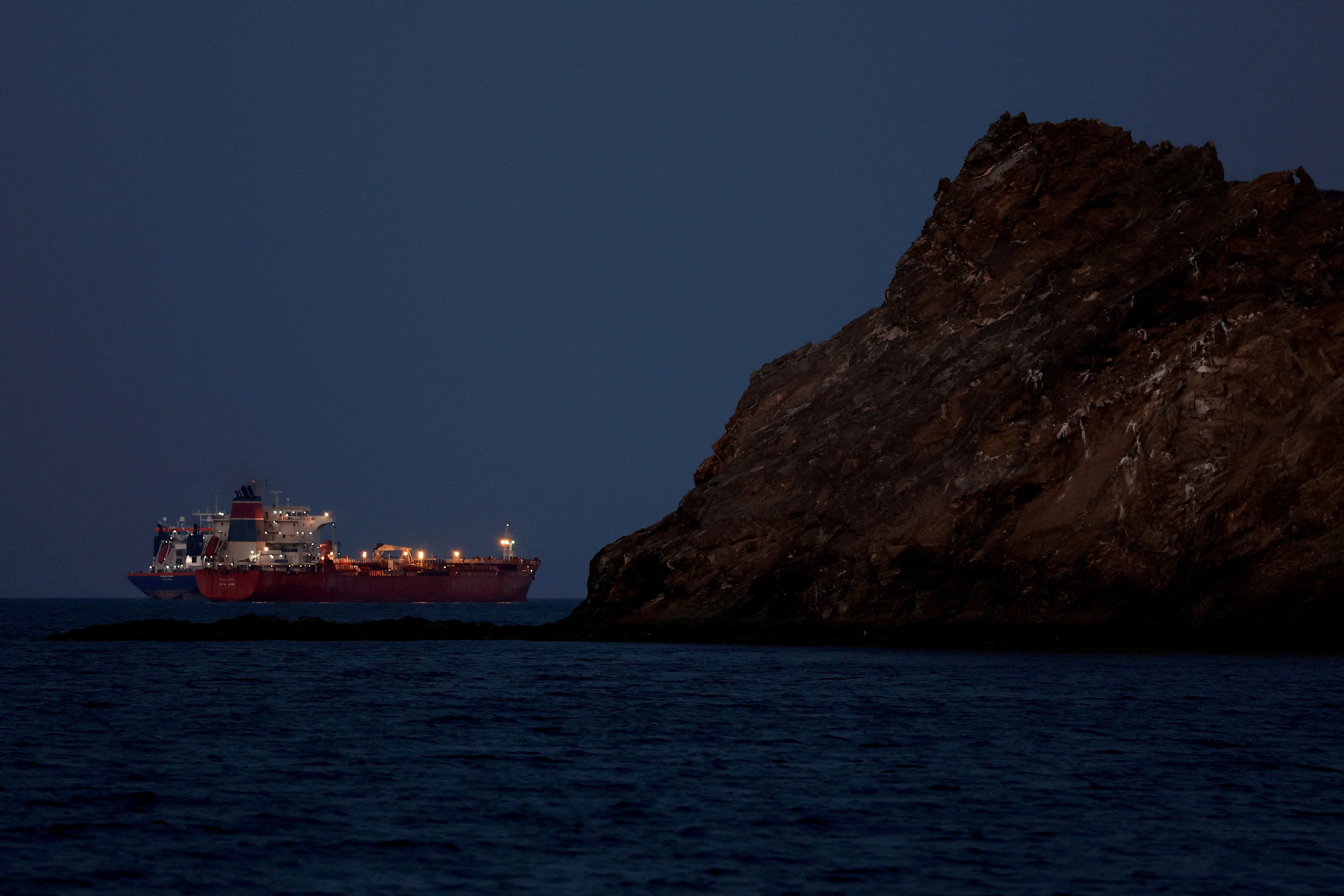 An oil tanker sits anchored off Muscat, Oman, on March 10. Photo: Reuters