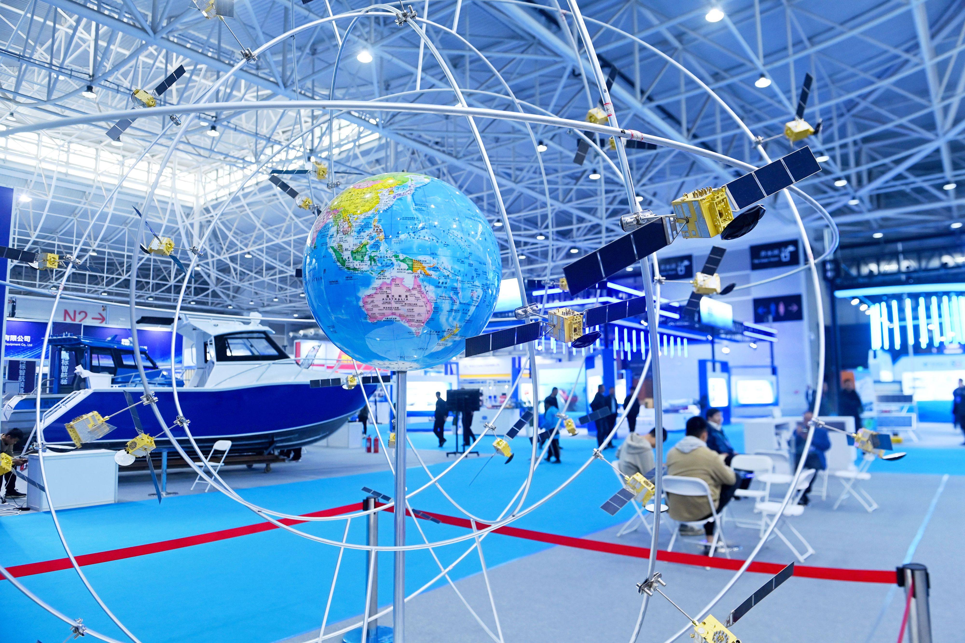 A display shows the design of the BeiDou satellite navigation system in eastern China’s Shandong province. Photo: Getty Images