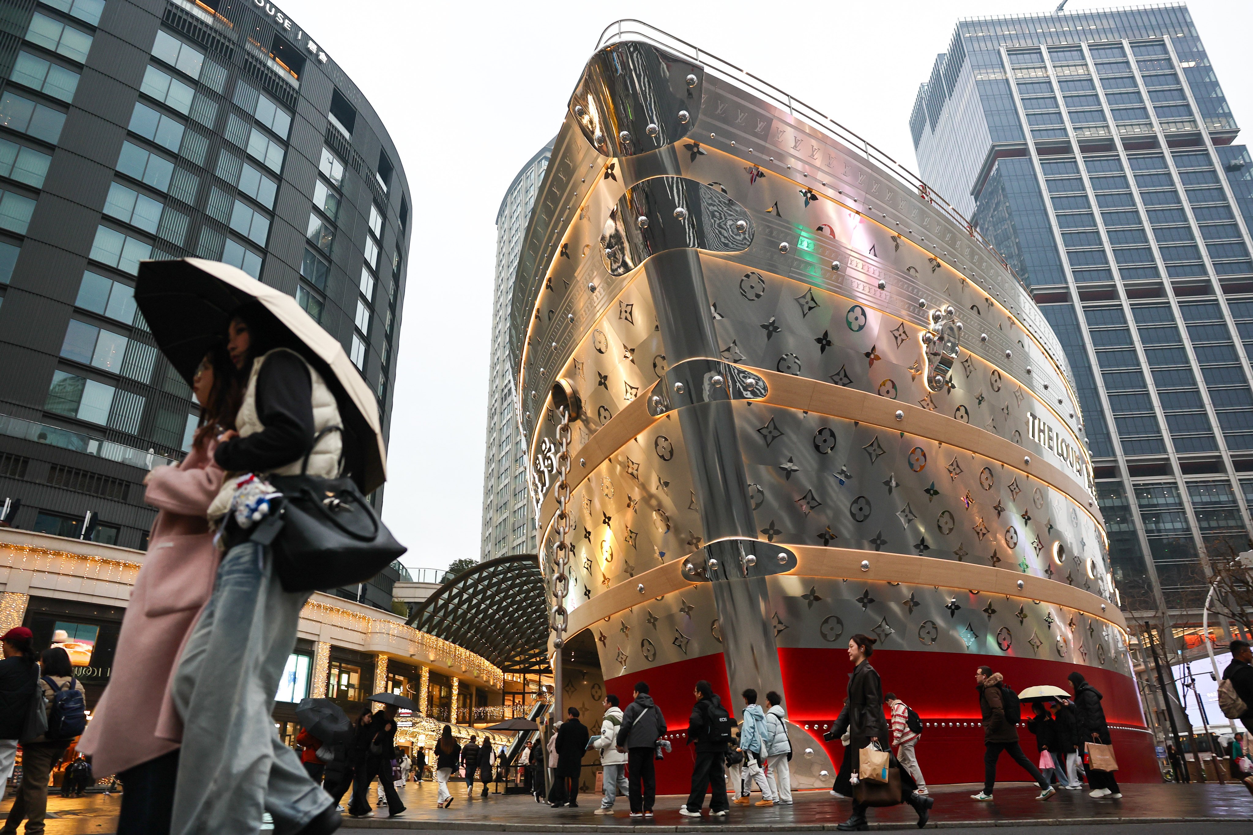 A huge, ship-shaped Louis Vuitton cultural and retail landmark is seen in Shanghai. China’s luxury spending is expected to help drive a global rebound this year. Photo: Getty Images