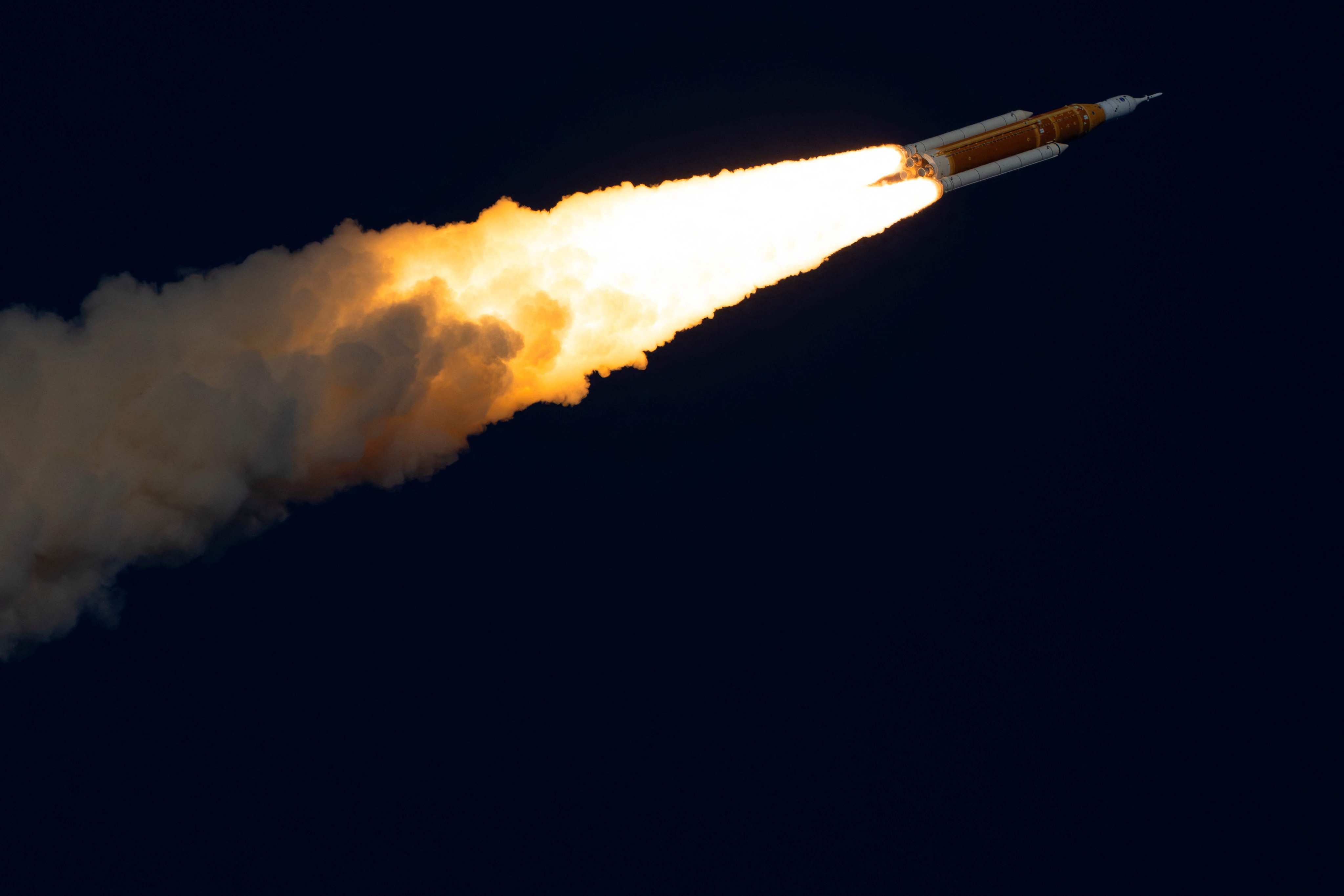 The Artemis II crewed lunar mission lifts off from the Kennedy Space Centre on Wednesday. Photo: AFP