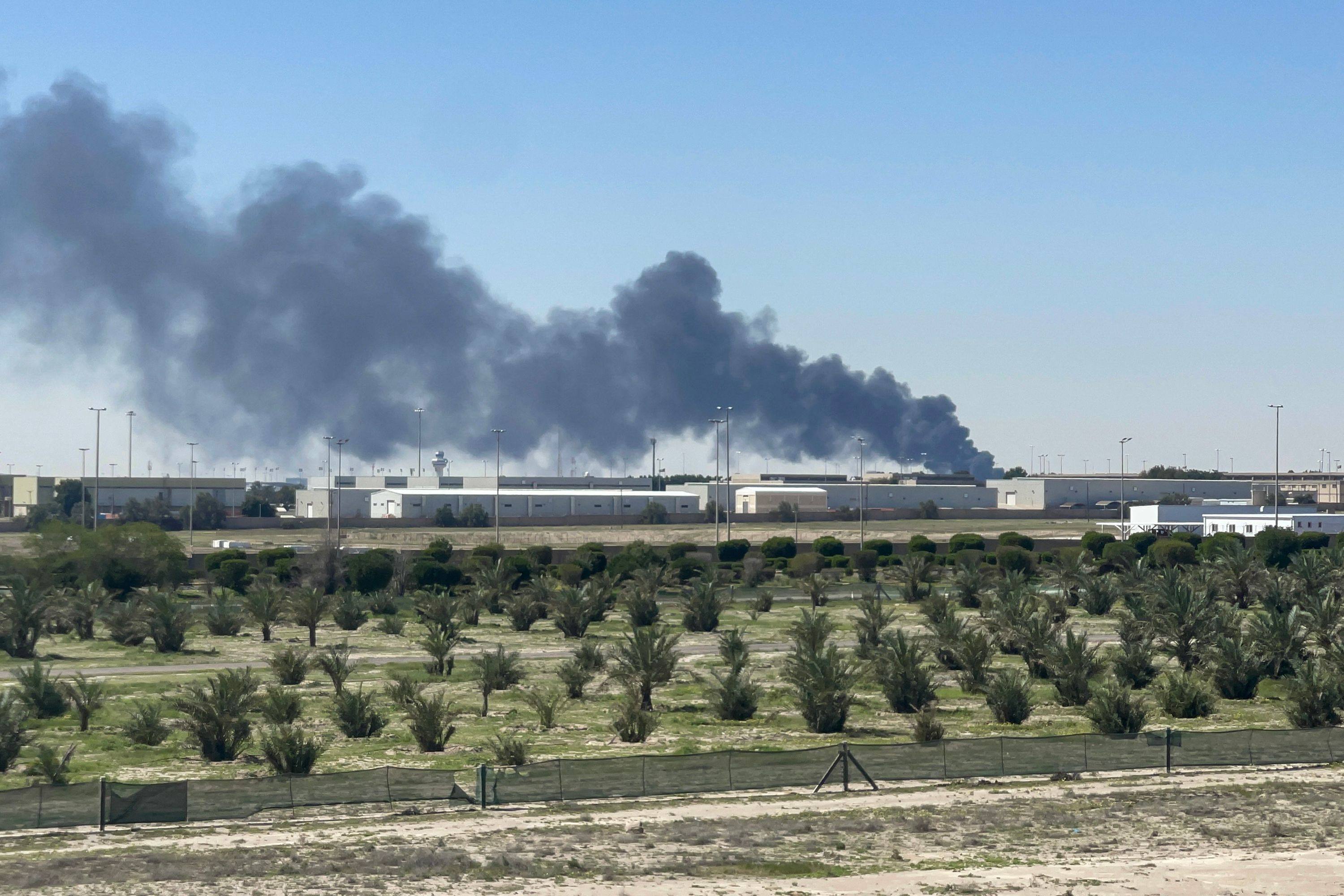 Smoke rises at Kuwait’s international airport after a reported Iranian drone strike on Wednesday. Photo: AFP
