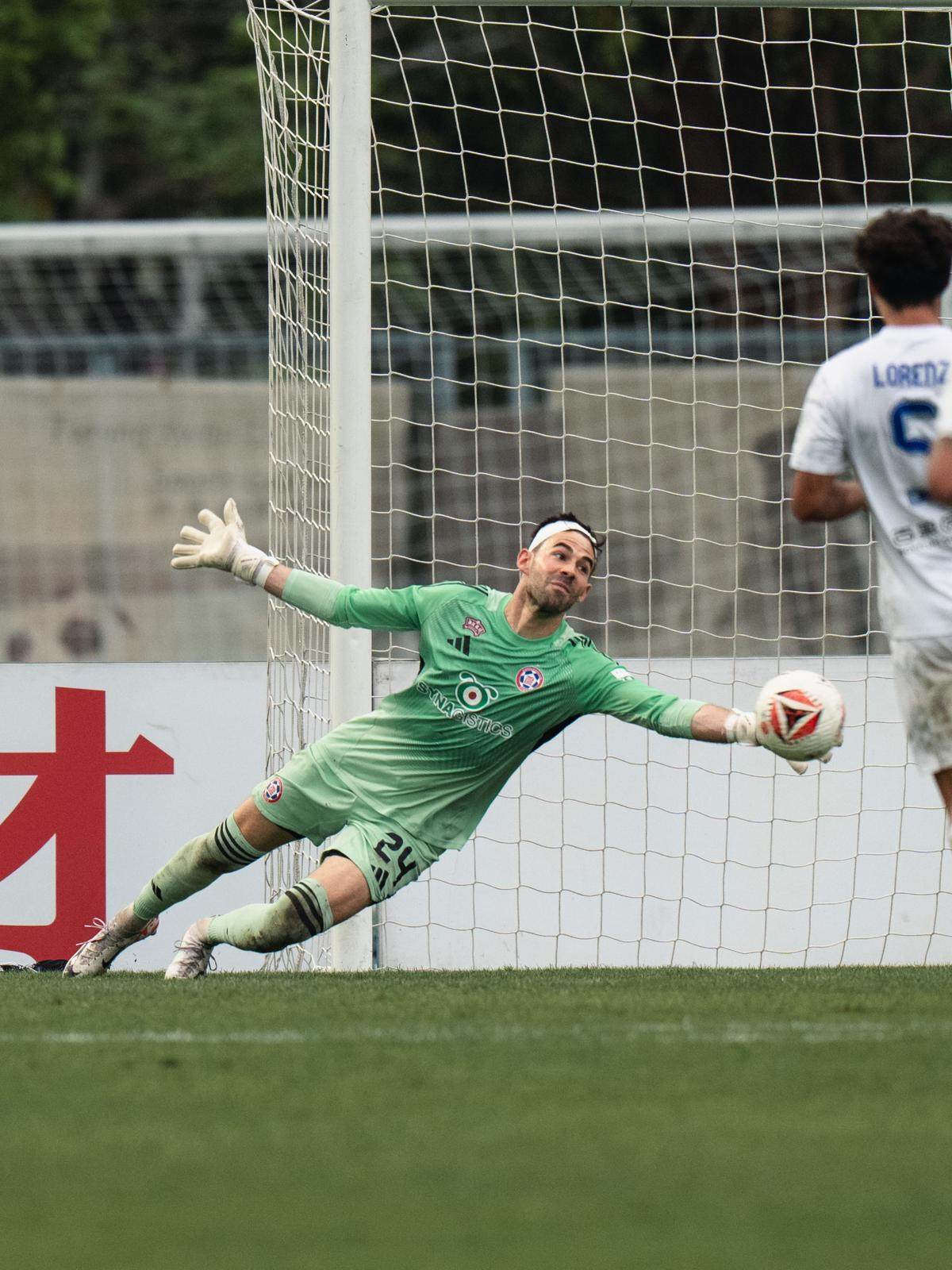 Gianni Cassaro dives to make a save during Eastern’s recent 2-1 defeat by Kitchee. Photo: Eastern SC