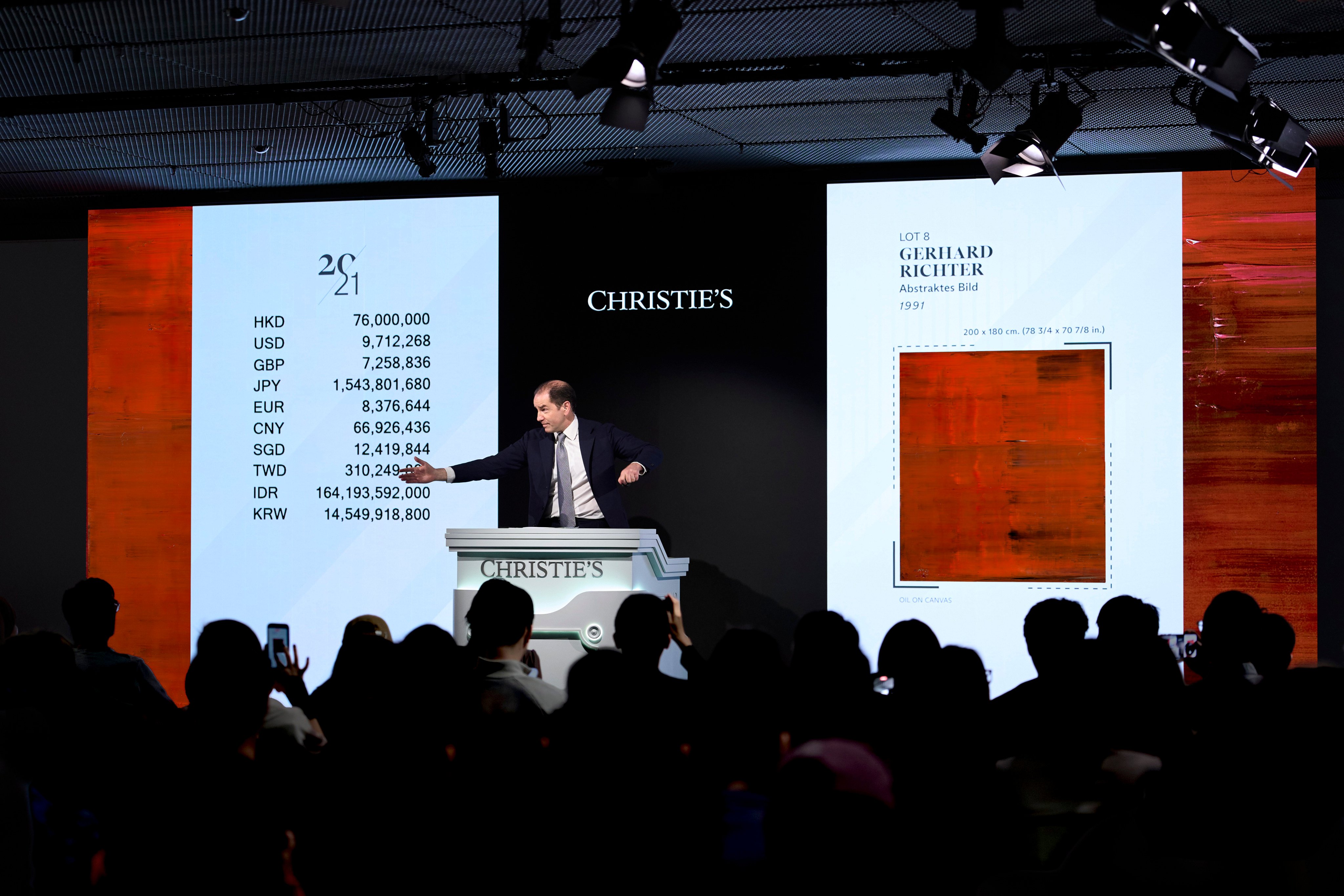 Gerhard Richter’s Abstraktes Bild is on its way to being sold for HK$92.1 million at Christie’s 20th/21st Century art evening sale in Hong Kong on March 27, 2026. Photo: Christie’s