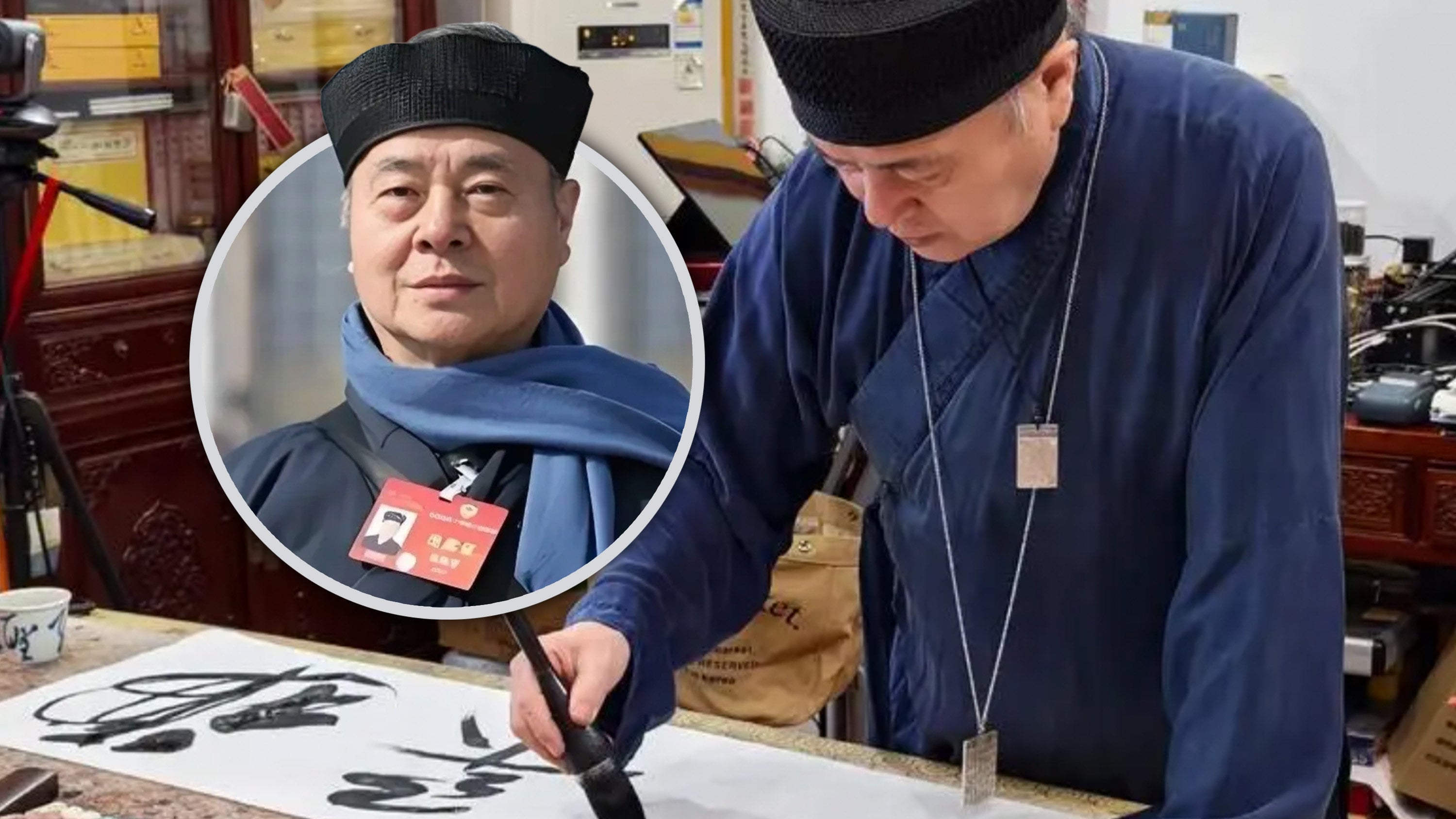After returning to China from a tech career in the US, Zhang Gaocheng, now a 74-year-old Taoist priest, merged tech and tradition by introducing modern management and a Taoist doctor app. Photo: SCMP composite/RedNote
