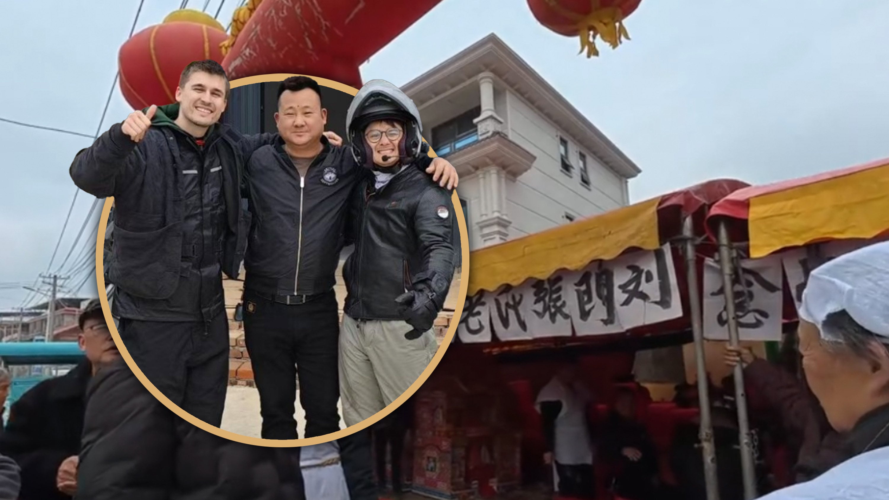 Two American travellers mistakenly thought a Chinese happy funeral banquet celebrating longevity was a trendy restaurant, however, locals warmly welcomed them, leading to a viral video with over a million views. Photo: SCMP composite/Baidu