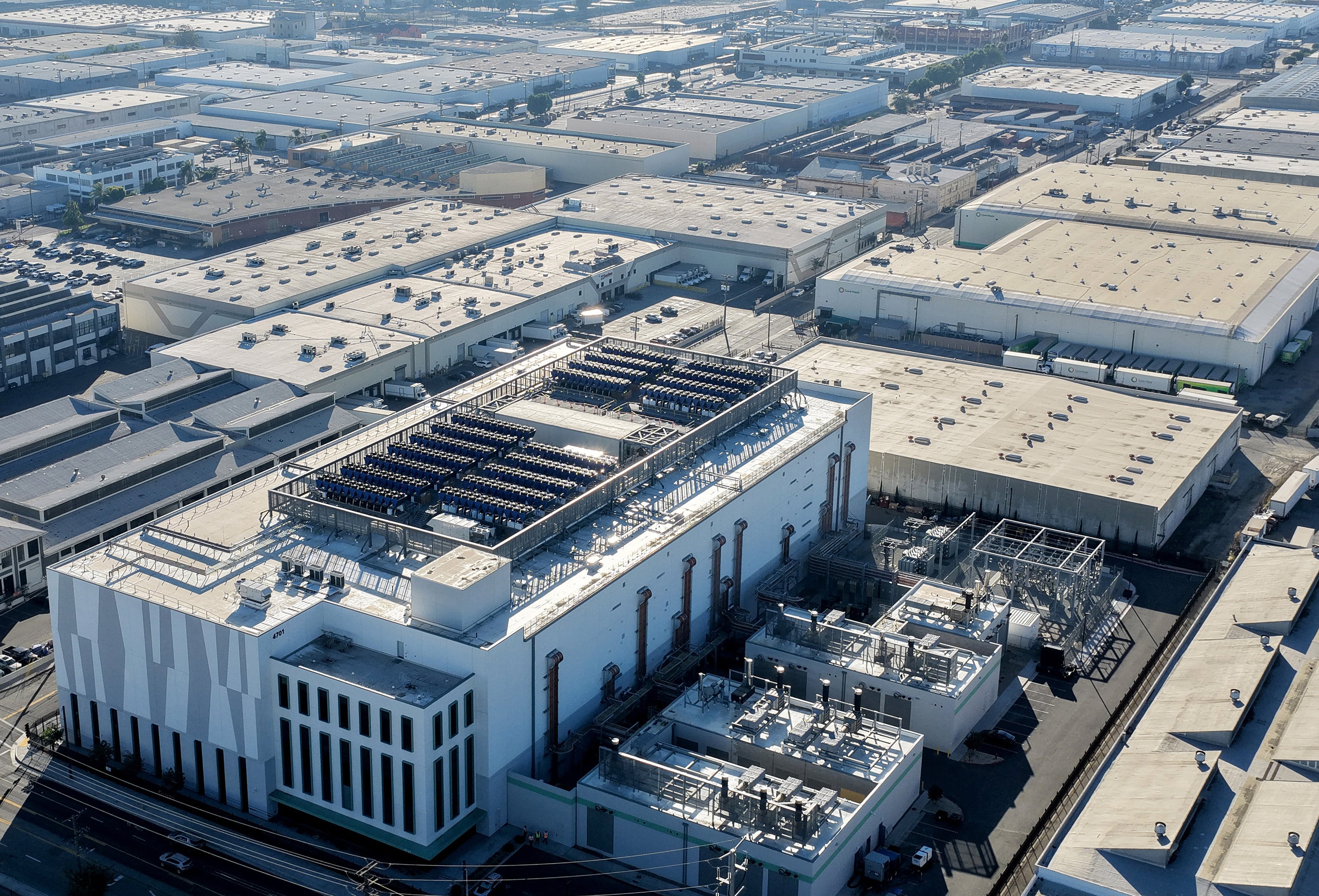 A data centre is seen from above on October 20, 2025, in Vernon, California. Photo: Getty Images / TNS