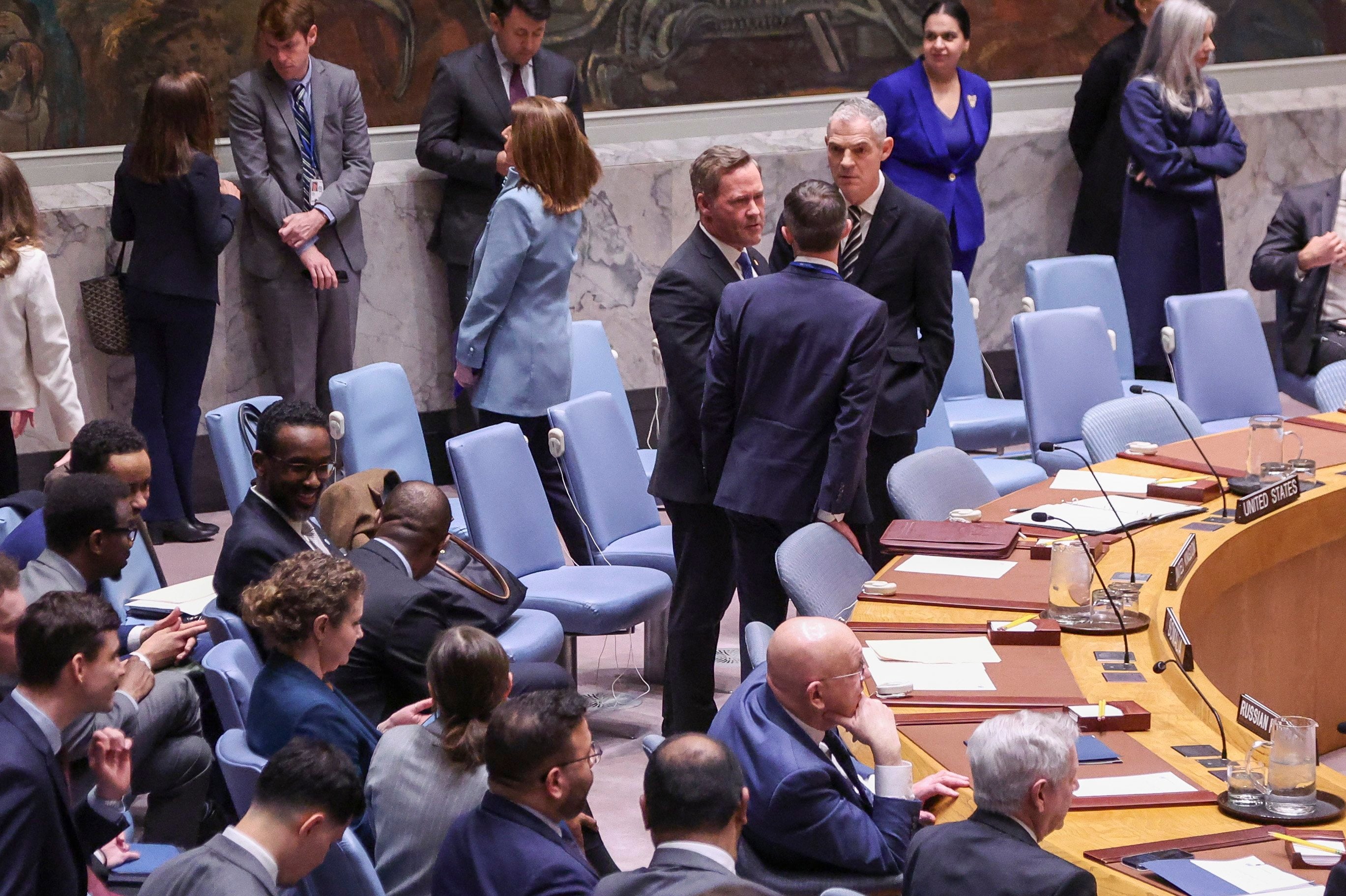 United States Ambassador to the United Nations Michael Waltz (middle) attends a United Nations Security Council meeting at United Nations headquarters in New York on Tuesday. Photo: EPA