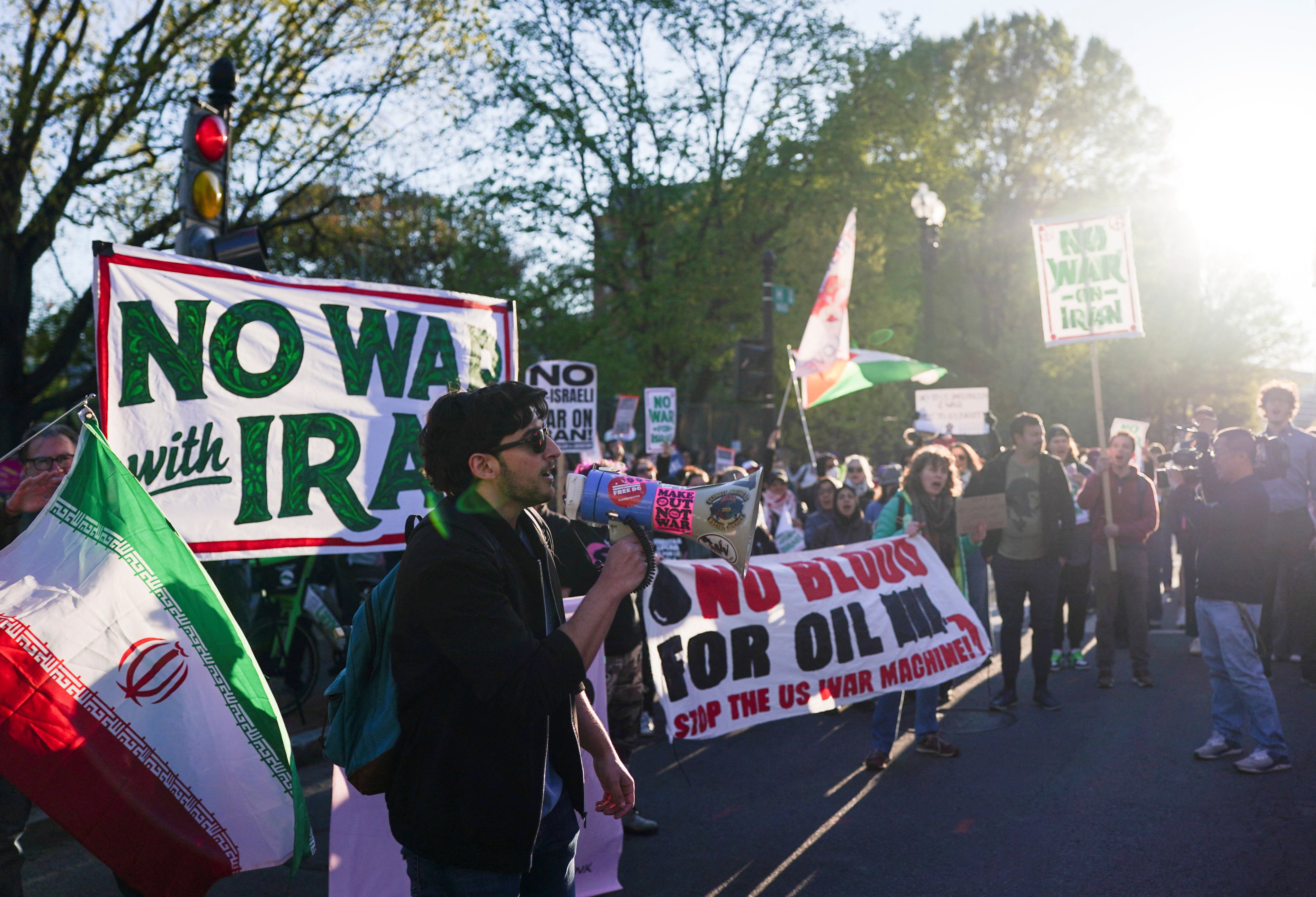 Demonstrators against military action in Iran after US President Donald Trump said he had agreed to a two-week ceasefire with Iran, outside the White House in Washington on April 7. Photo: Reuters