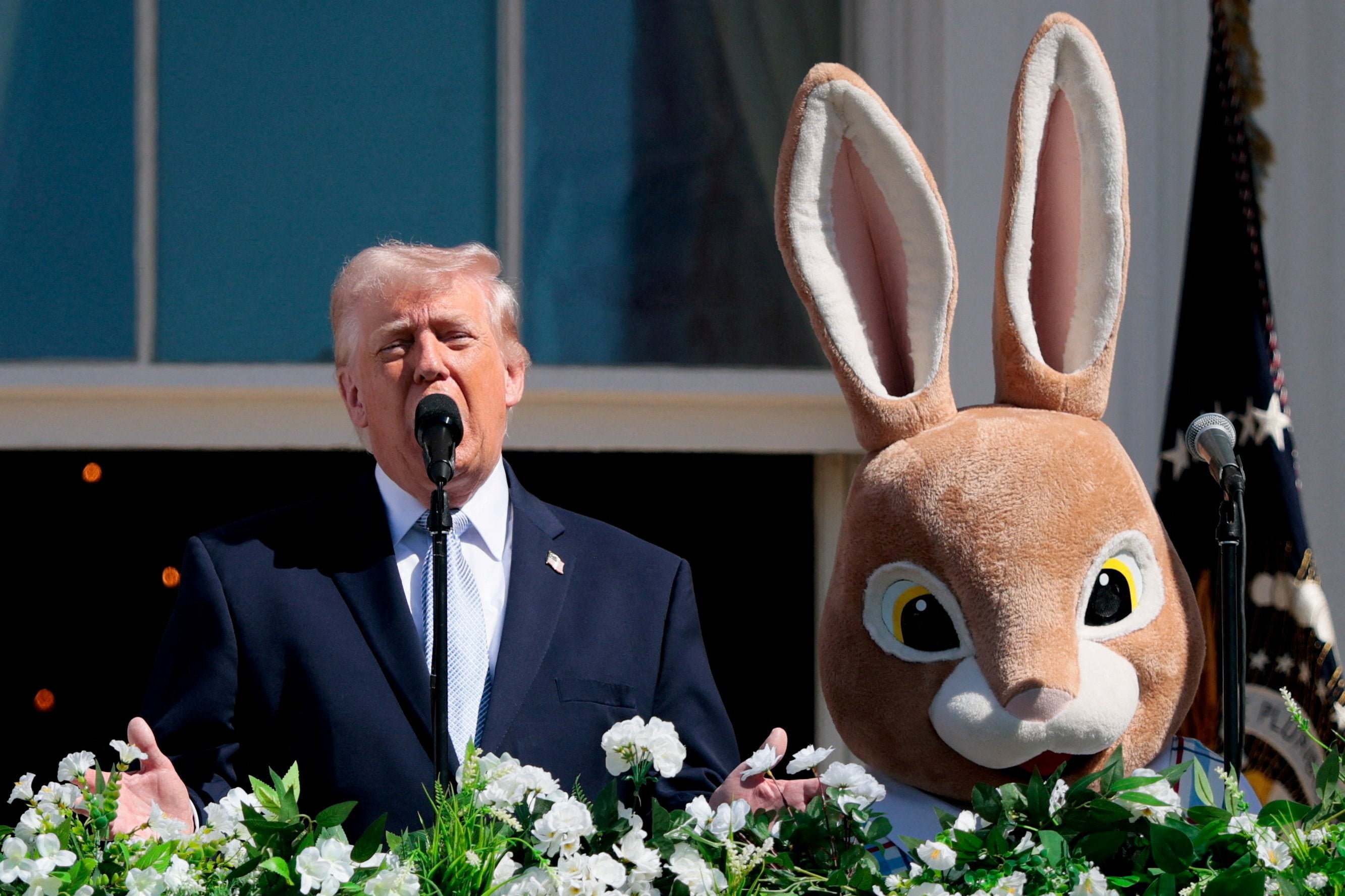 US President Donald Trump participates in the annual White House Easter Egg Roll on Monday, maintaining a public schedule even as his war with Iran raged. Photo: Reuters