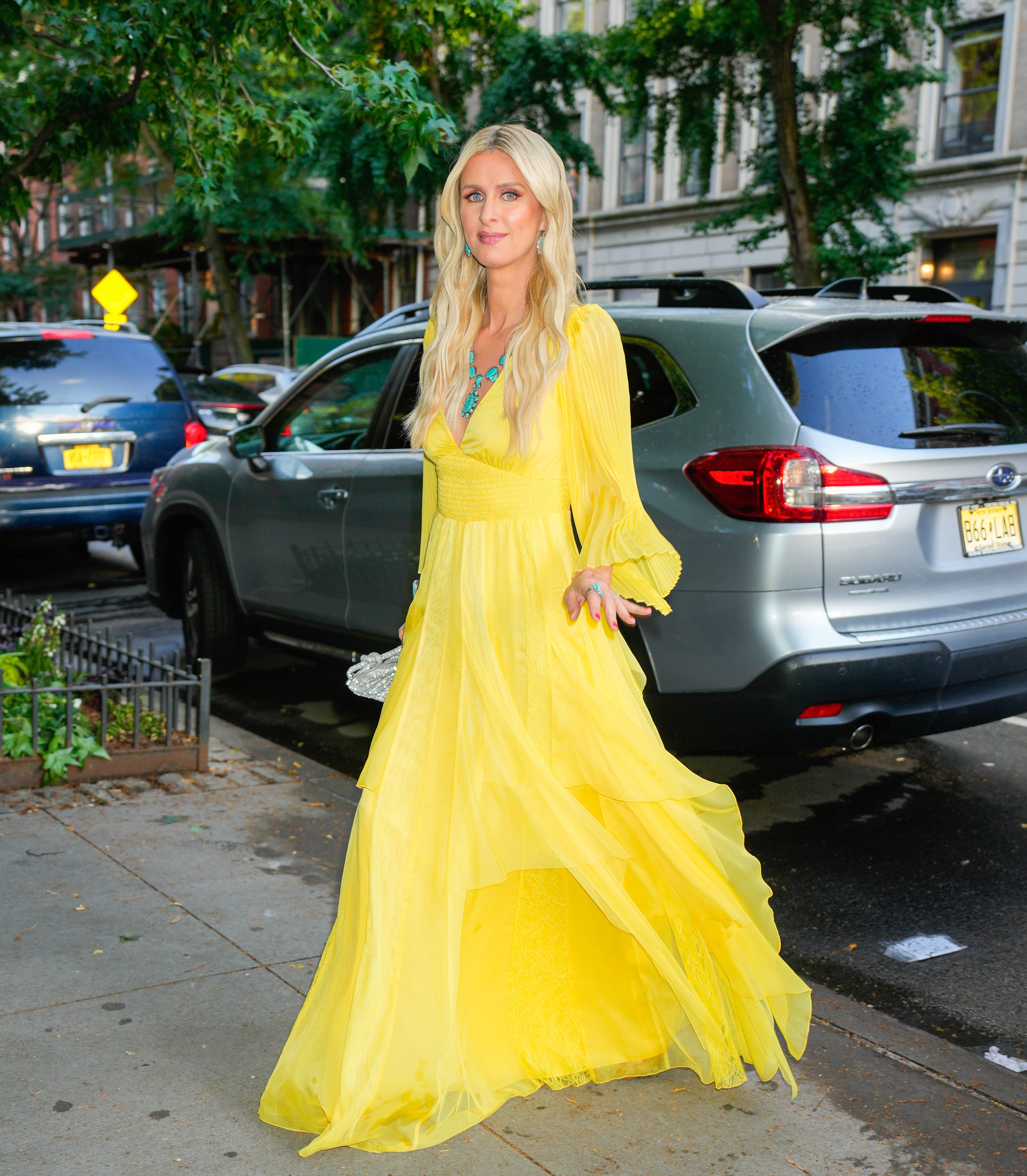 Nicky Hilton bedecked in turquoise jewellery in June 2023, in New York City. Photo: Gotham/GC Images