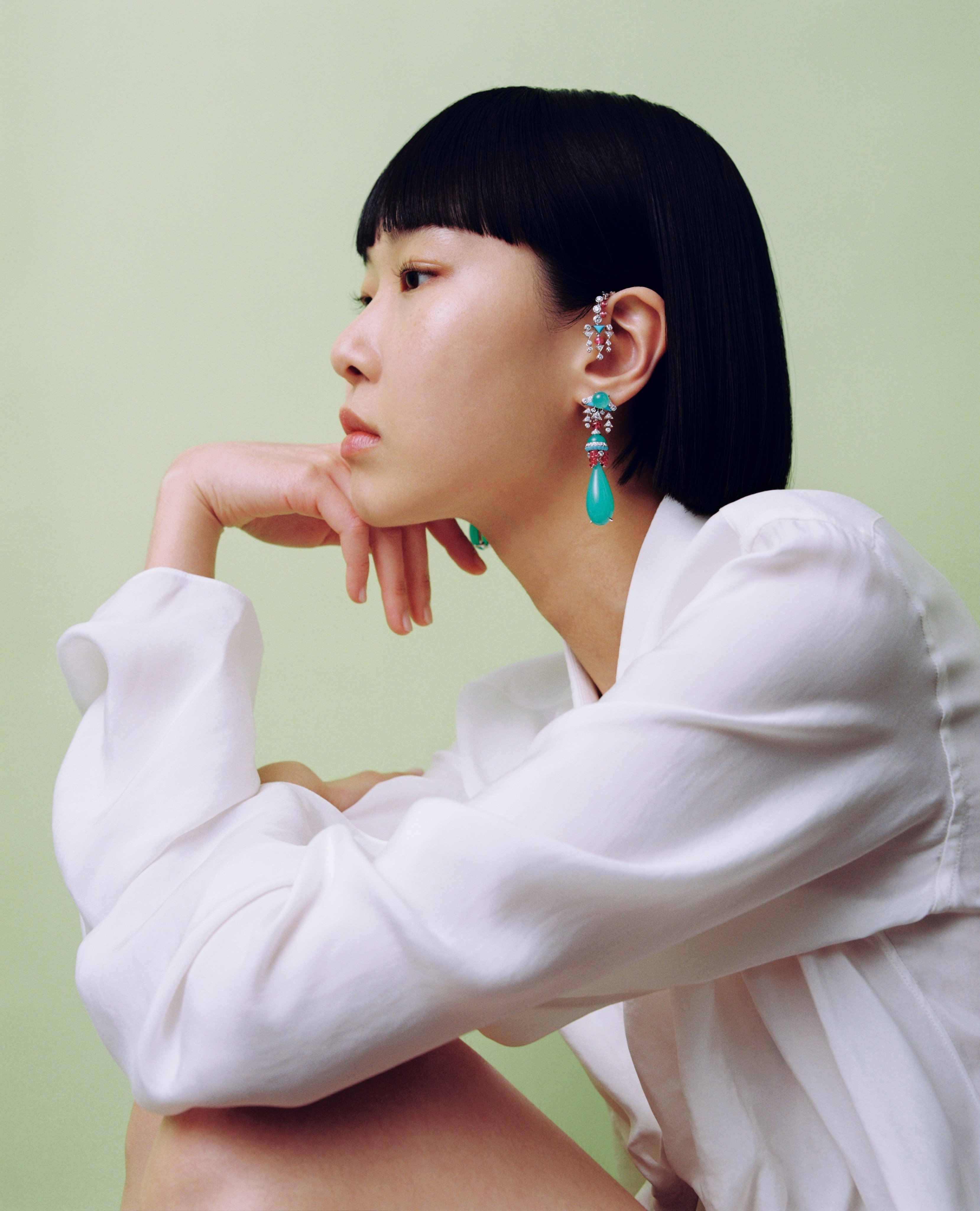 Earrings: Cartier. Shirt: Maison Margiela. Photography: Pierre-Emmanuel Testard