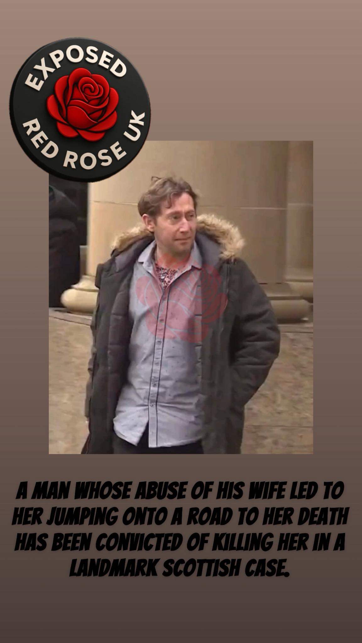 Lee Milne was jailed over the death of his wife who jumped from a bridge in Scotland. Photo: Facebook/RedRoseUK