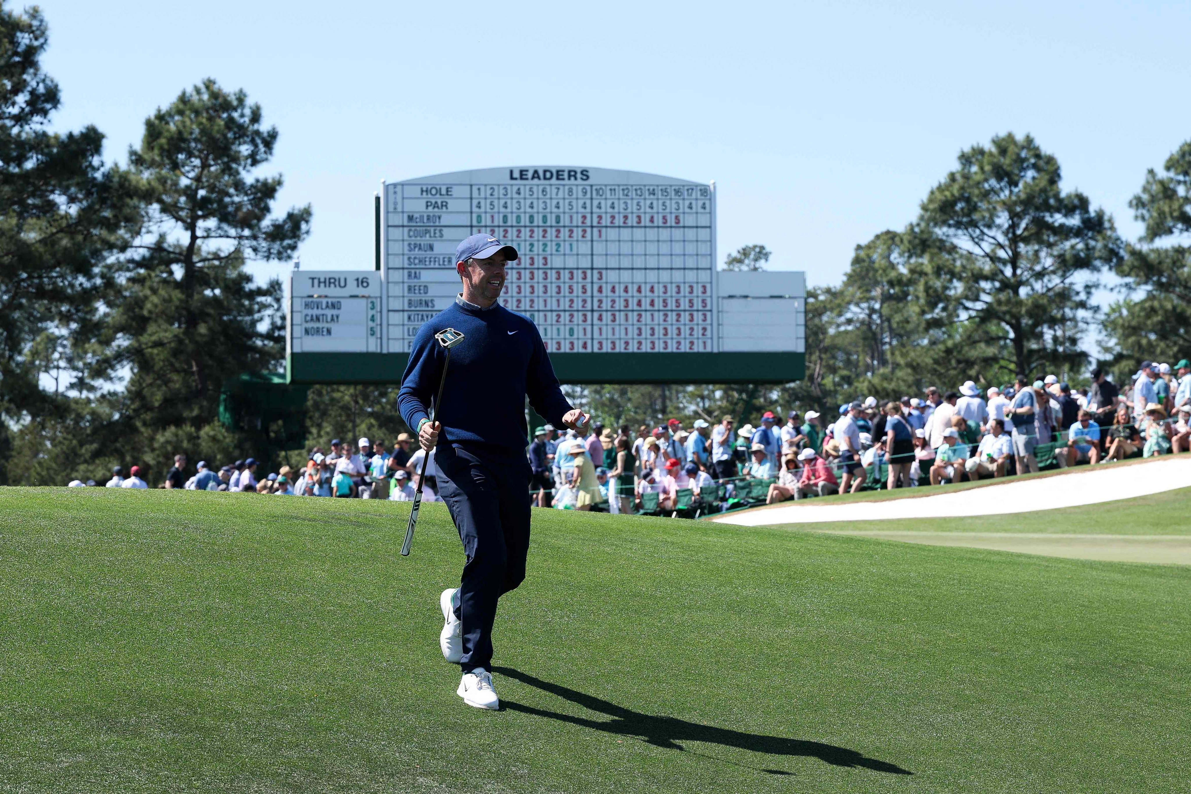 Rory McIlroy walks off the 17th green during the first round of the Masters.Photo: Getty Images