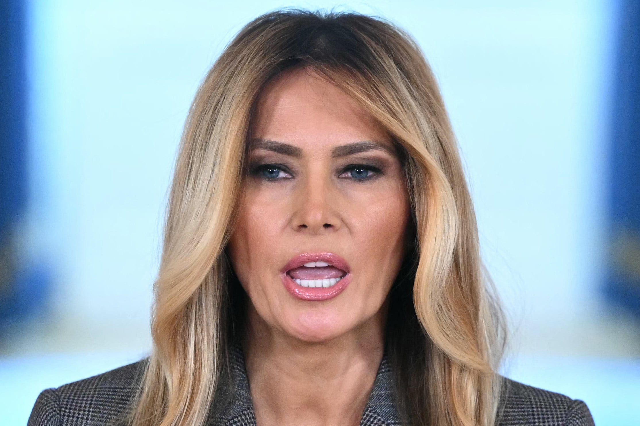 US first lady Melania Trump delivers remarks about Jeffrey Epstein at the White House in Washington on Thursday. Photo: AFP