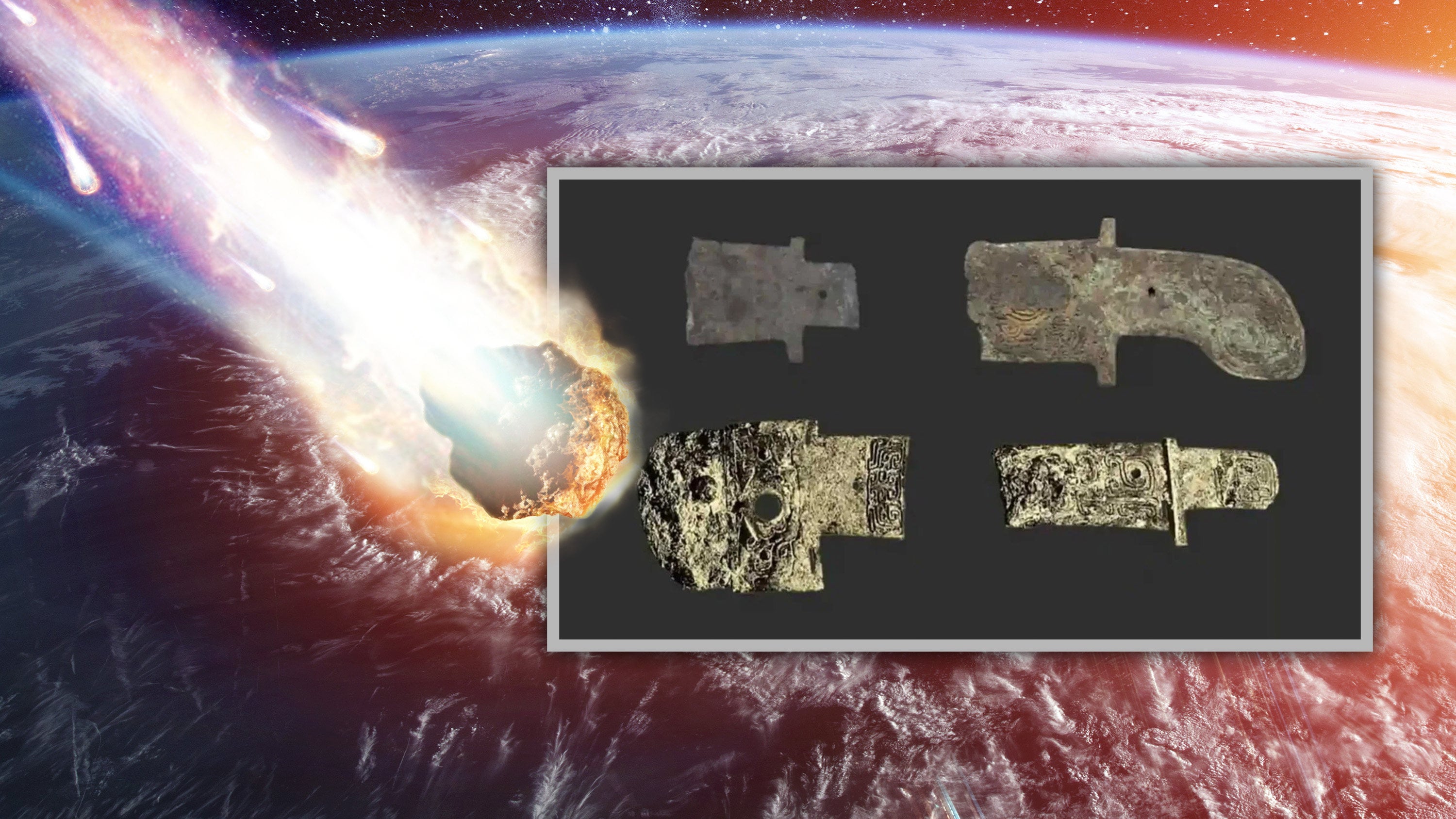 Various meteoric iron artefacts have been discovered in China, with the latest finding revealing how the inhabitants of Sanxingdui forged an axelike tool from a meteorite. Photo: SCMP composite/Archaeological Research in Asia/Shutterstock