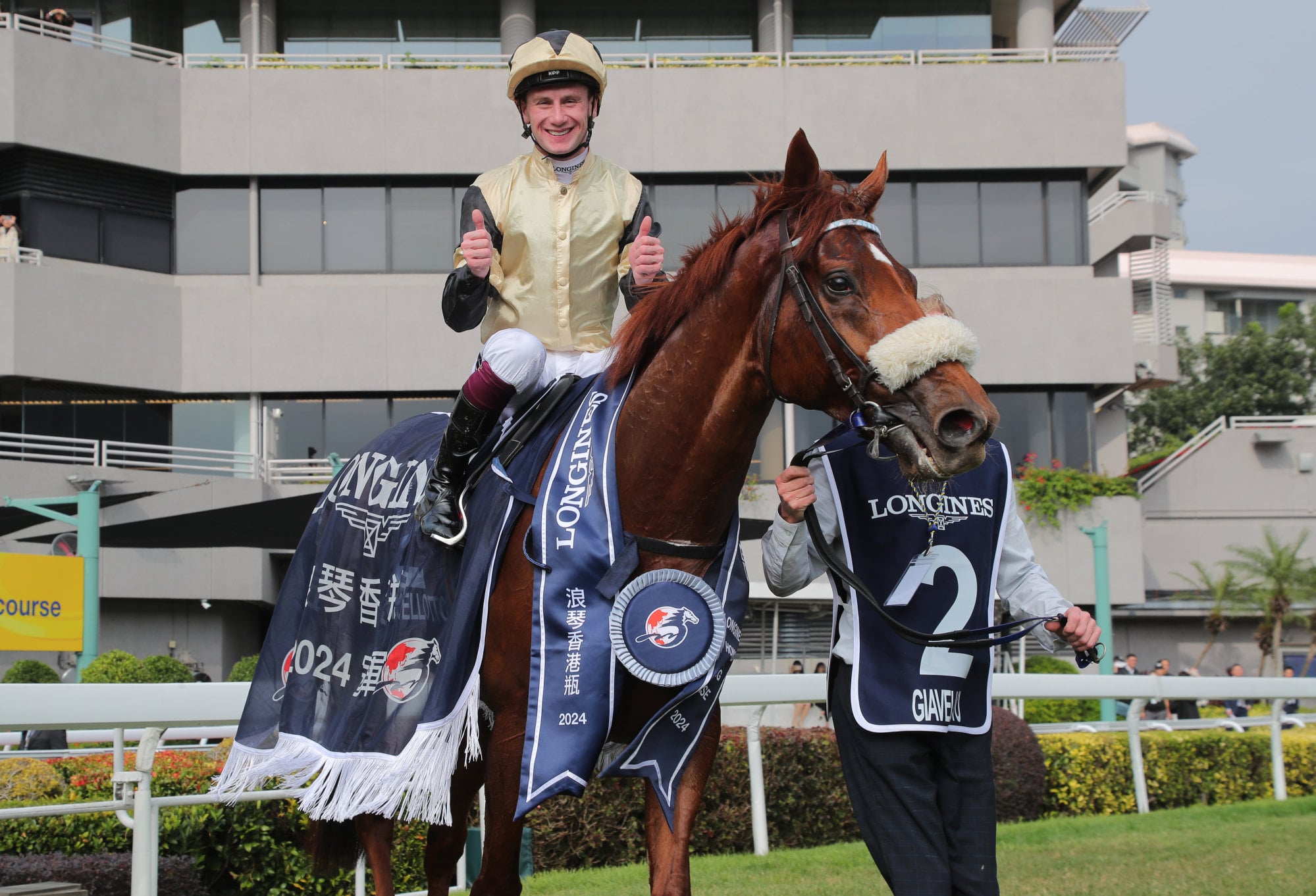 Oisin Murphy celebrates his Hong Kong Vase Group One win at Giavellotto in 2024.