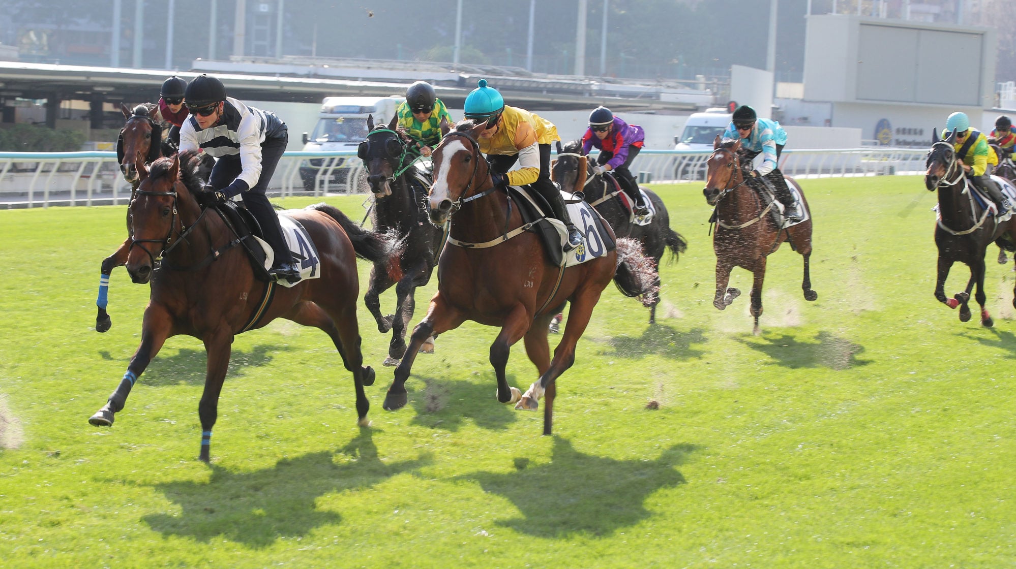 Cloud Nine (inside No 4) runs second in a trial at Happy Valley.