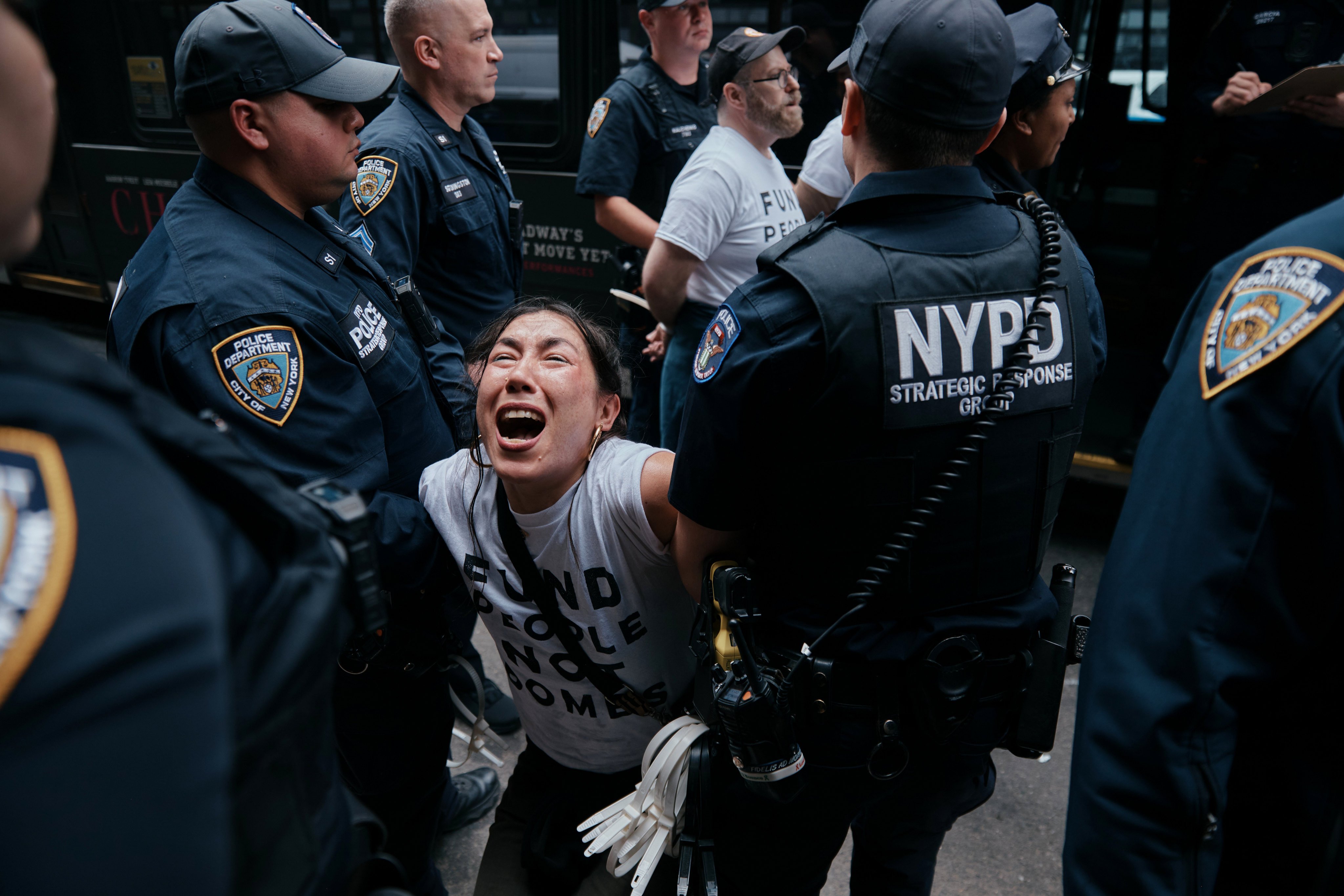 A protester with Jewish Voice for Peace being detained. Photo: AP