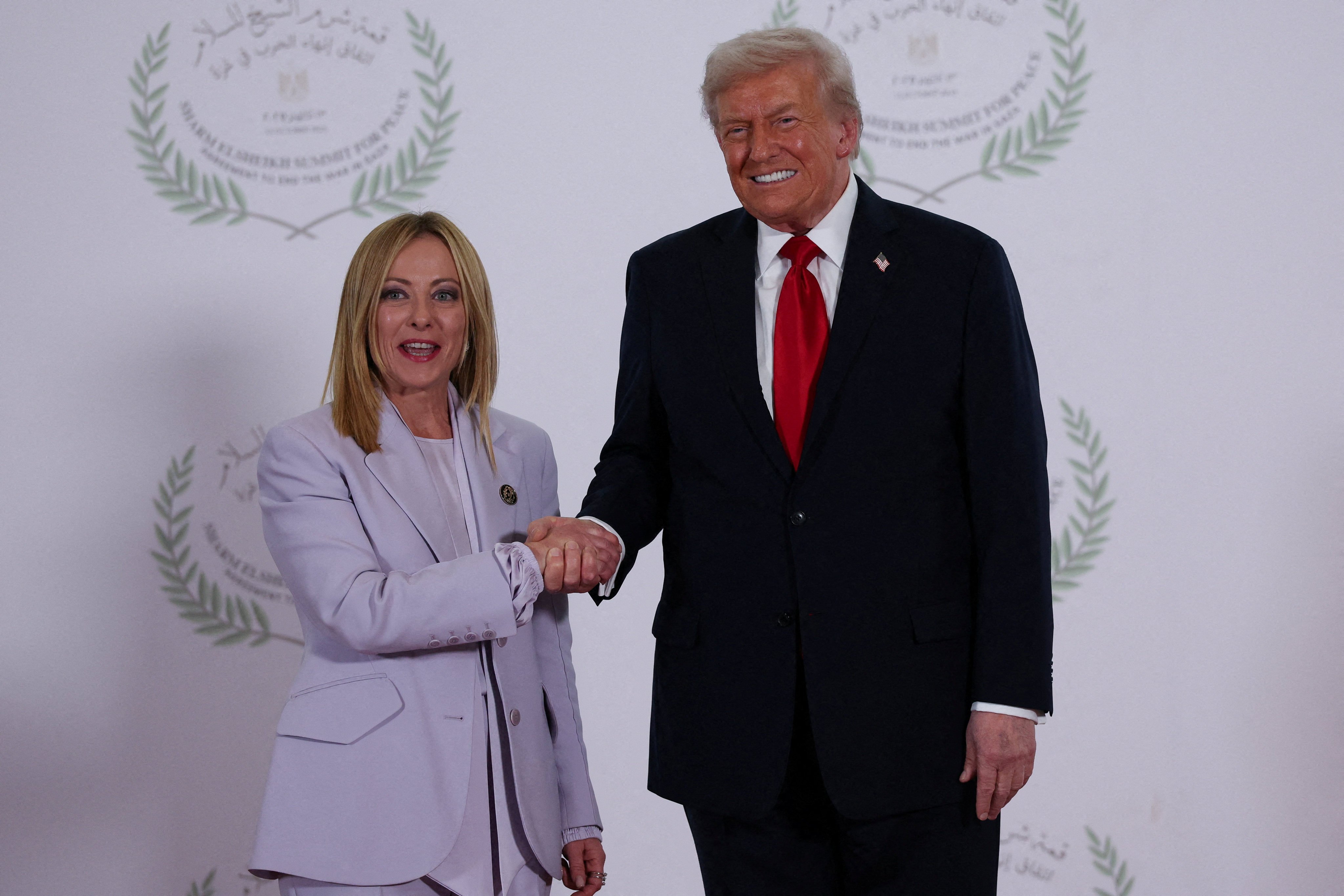 US President Donald Trump and Italian Prime Minister Giorgia Meloni in Sharm el-Sheikh, Egypt, October 13, 2025. Photo: Reuters