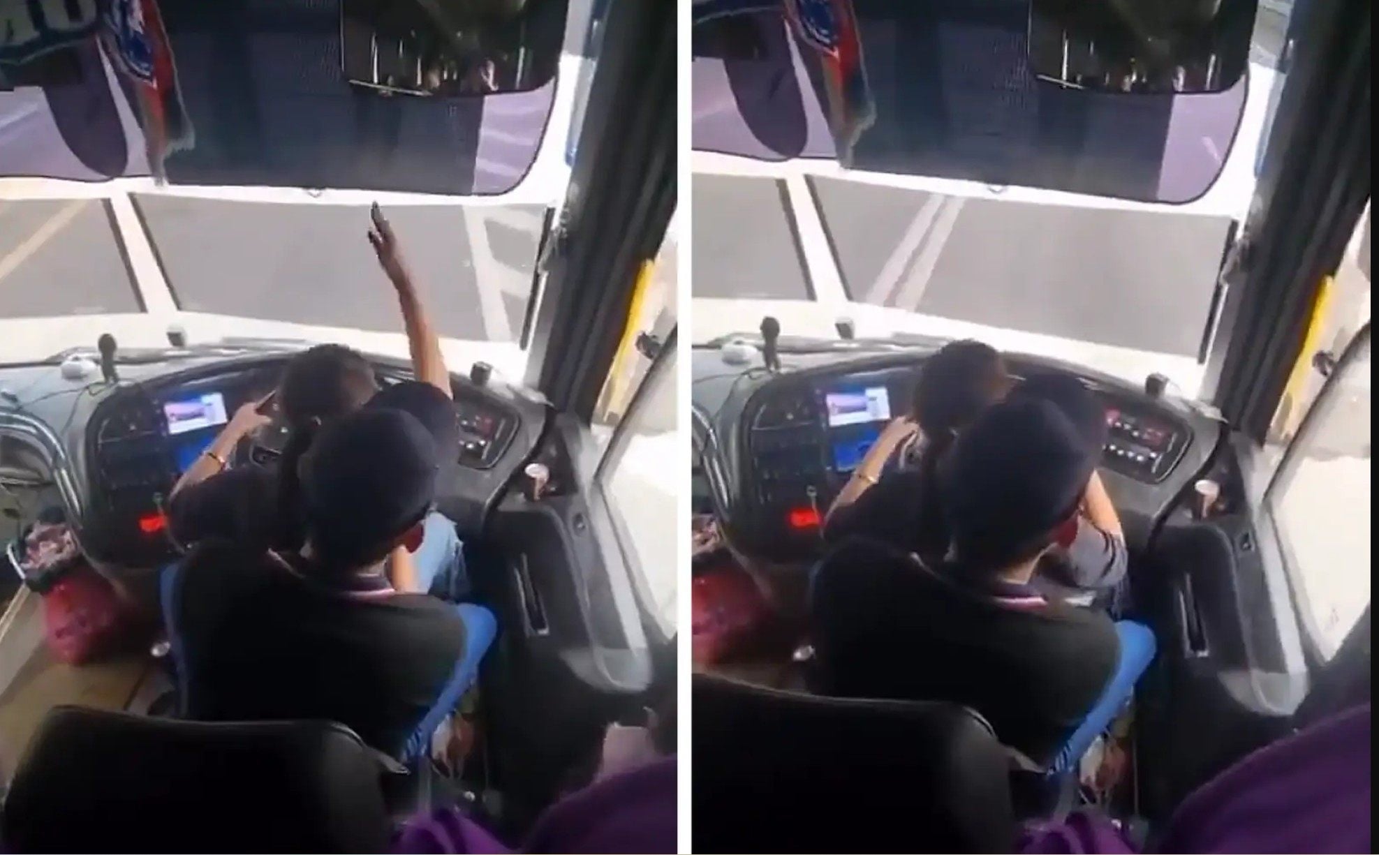 Melaka police are seeking a bus driver filmed driving with a woman on his lap. Photo: The Star