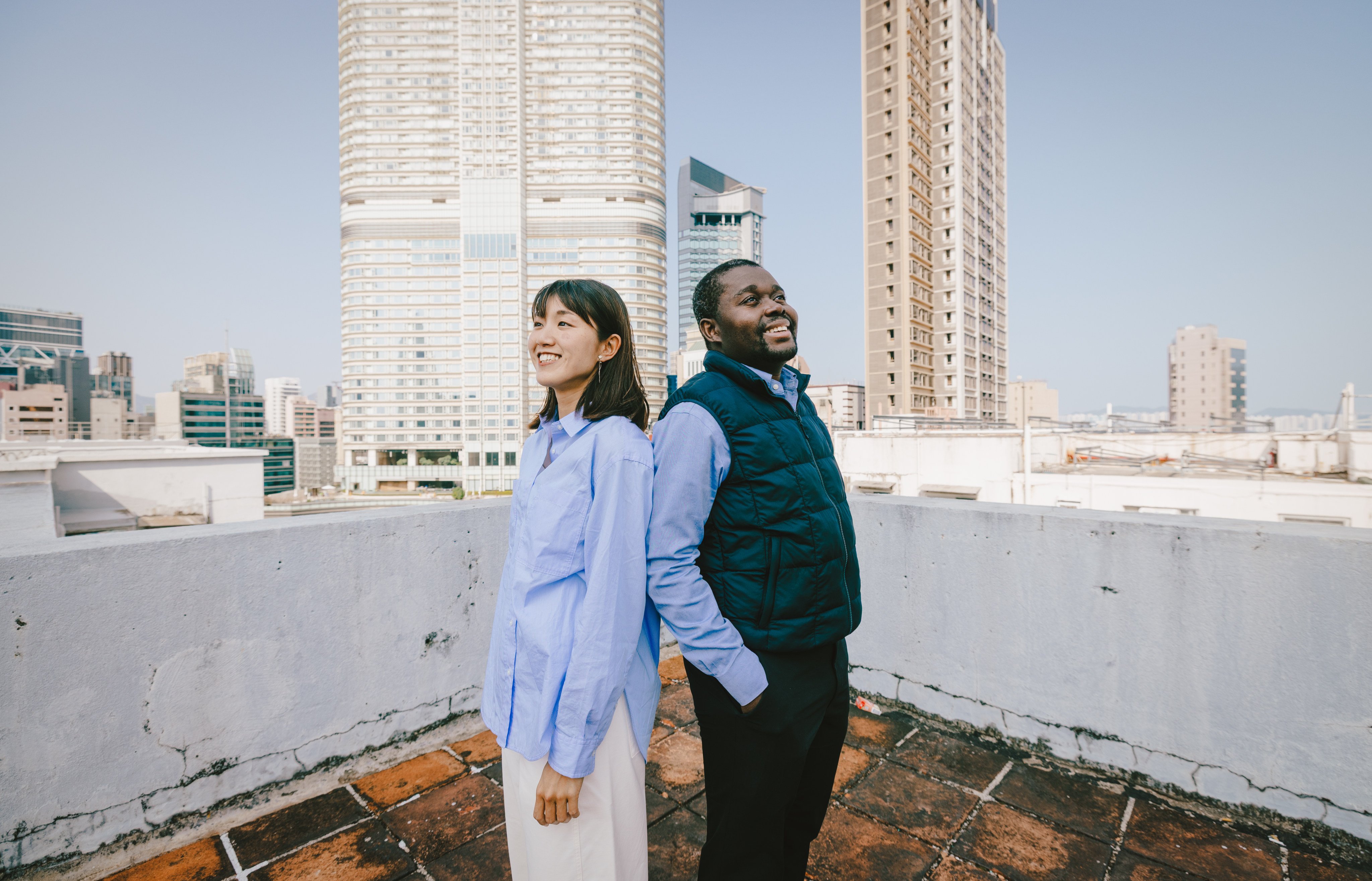 Innocent and Chihiro Mutanga on the rooftop of Chungking Mansions, in Tsim Sha Tsui, the spot where they got engaged. Photo: Tracy Wong