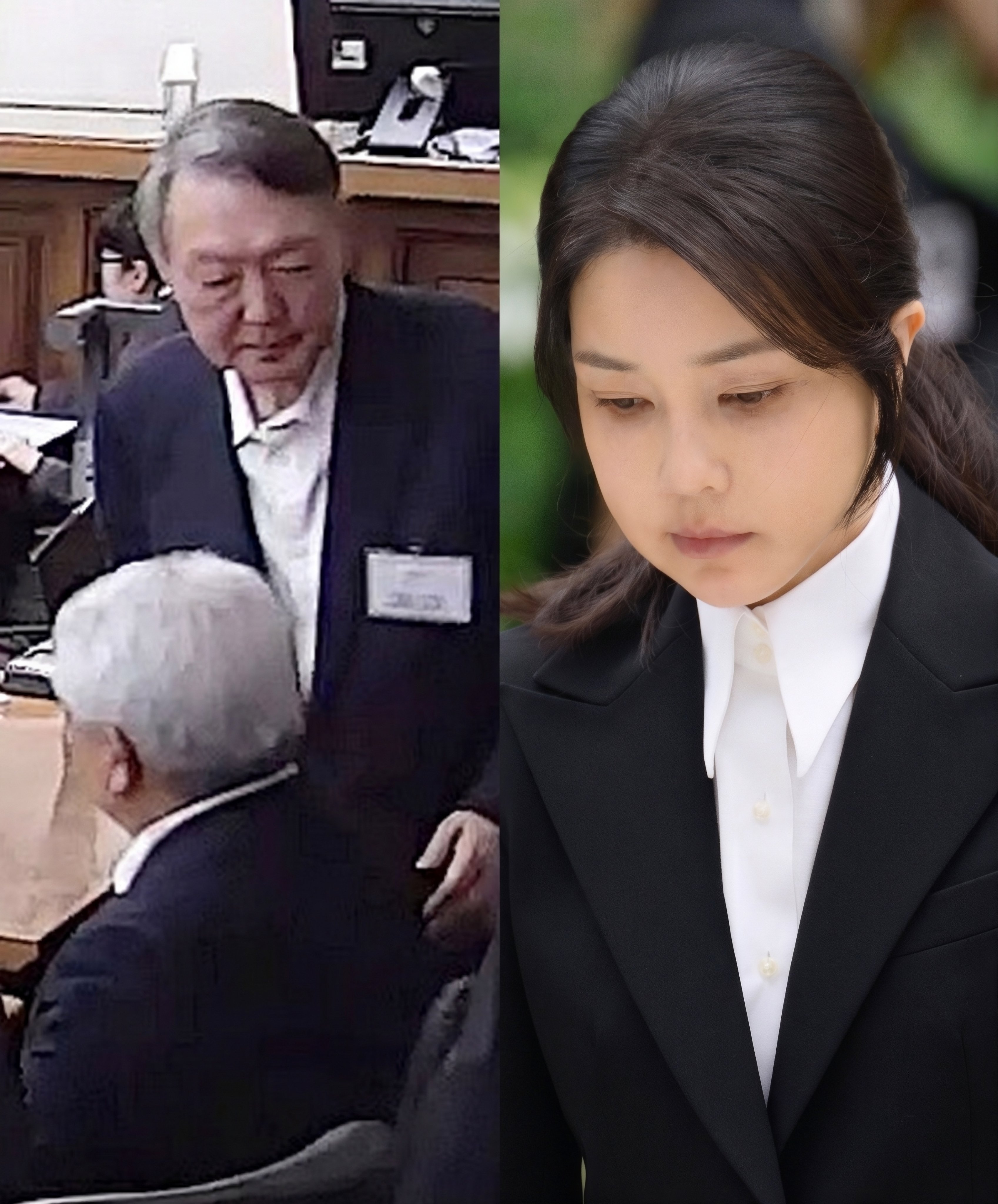 A combination photo shows South Korea’s former president Yoon Suk-yeol (left) exiting court in January and his wife, former first lady Kim Keon-hee, arriving at the special prosecutor’s office in Seoul in August last year. Photos: EPA/AFP