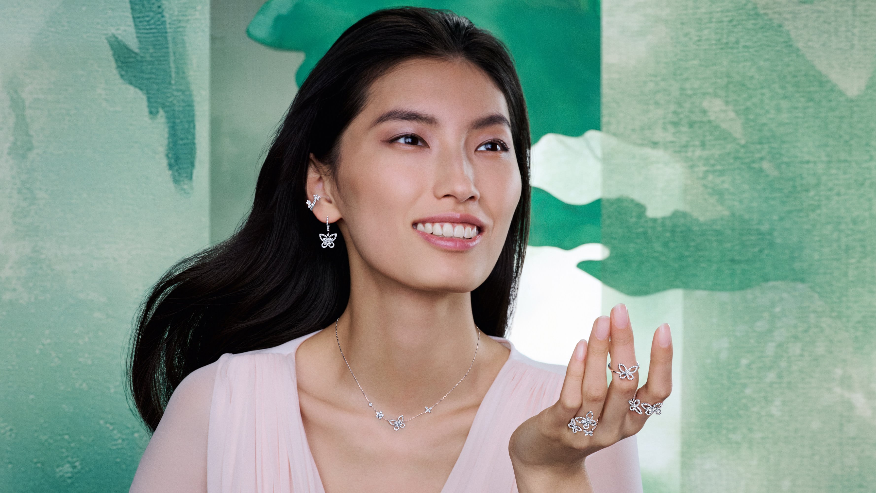 Model Xinyue Guo wears the latest iteration of Graff’s iconic butterfly motif in the new campaign photographed by Liz Collins. Photo: Handout
