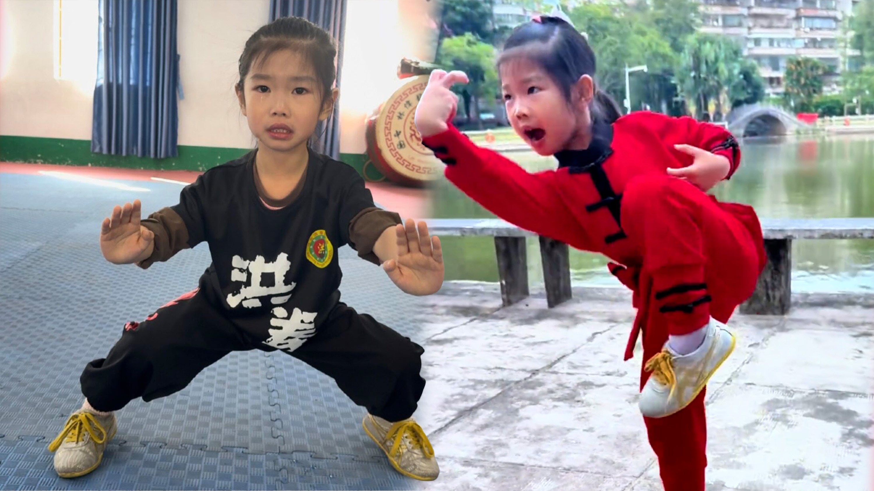 A five-year-old girl in China, who is trained by her father, is causing a stir online with her impressive martial arts skills. Photo: SCMP composite/Douyin