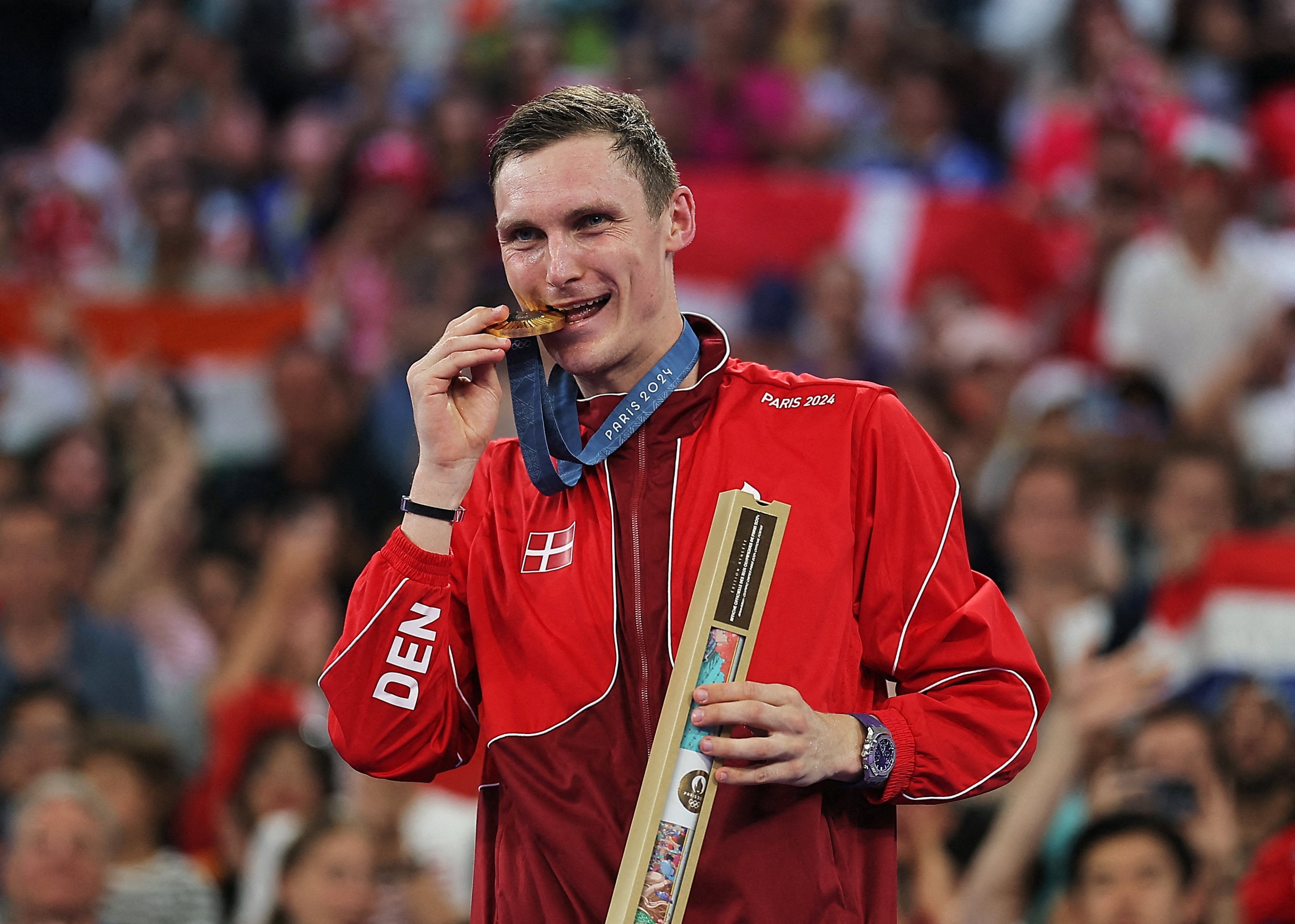 Viktor Axelsen of Denmark won the gold medal at the Paris Olympics in 2024, retaining the singles title he won at the Tokyo Games. Photo: Reuters