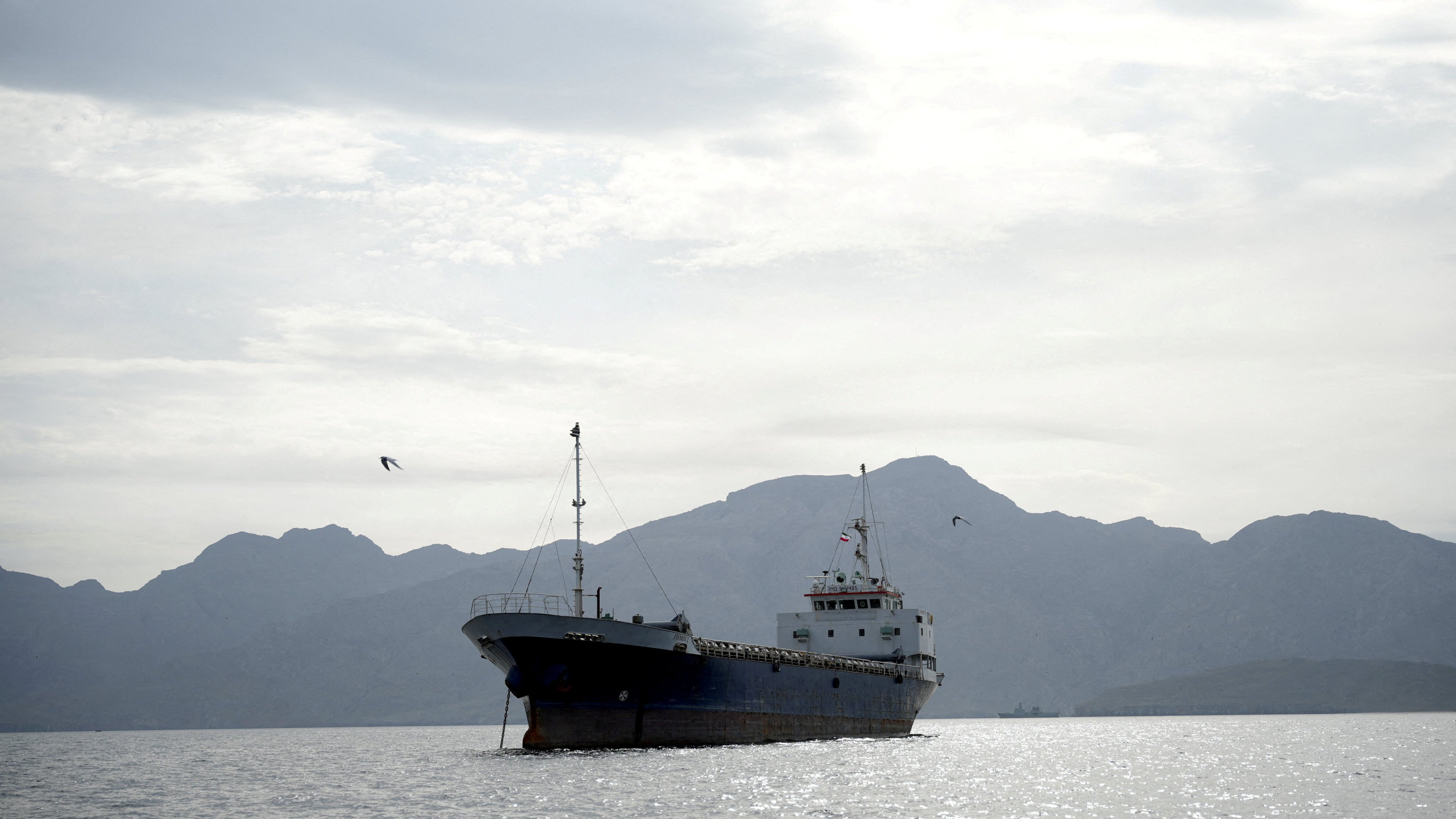 A vessel is seen in the Strait of Hormuz on Sunday. Photo: Reuters
