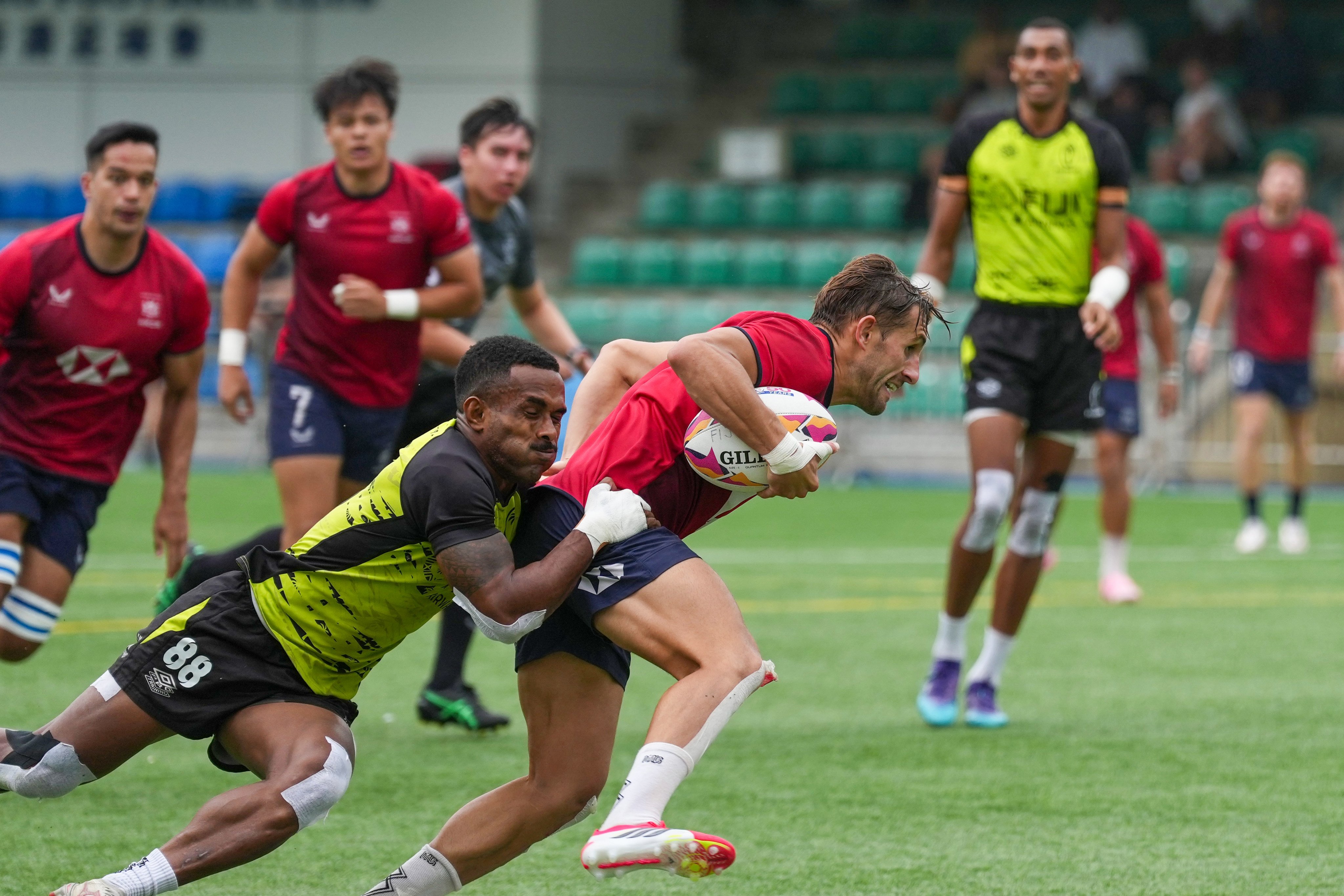 Bryn Phillips goes on the charge during a practice match against Fiji last week. Photo: Karma Lo