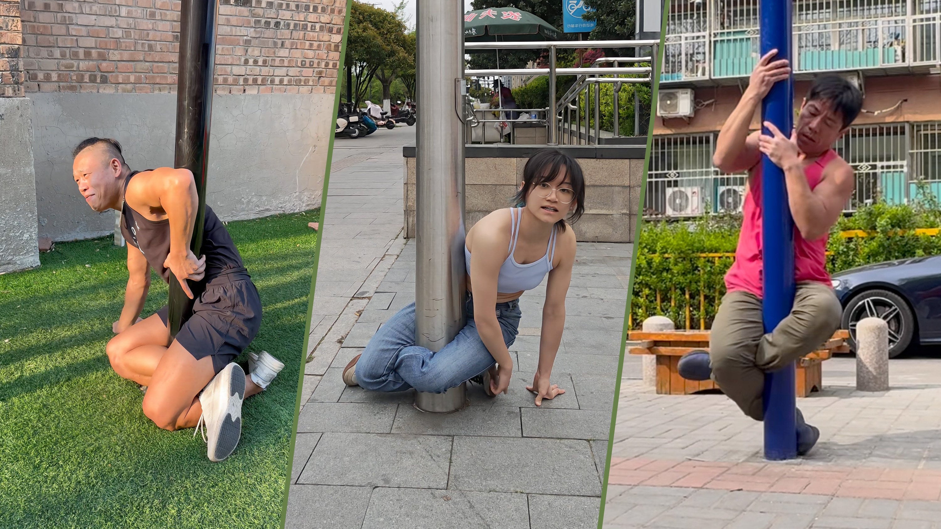 scmp.com - Fran Lu - Viral trend in China climbing lamp posts cross-legged leaves players stranded