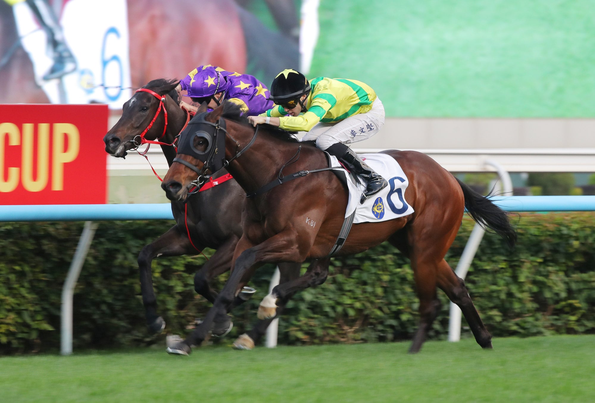 Super Express (far side) is edged out at Sha Tin in February.