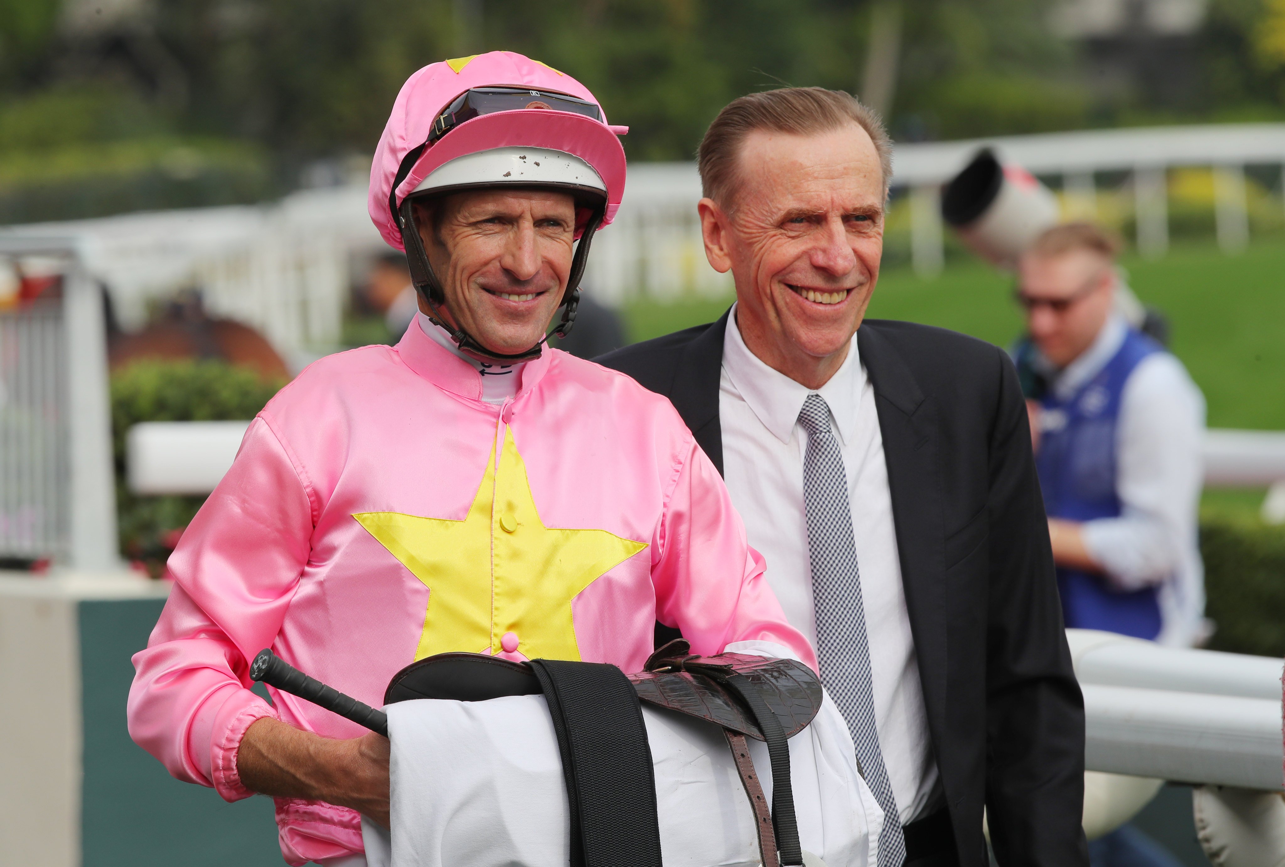 John Size and jockey Hugh Bowman. Photos: Kenneth Chan