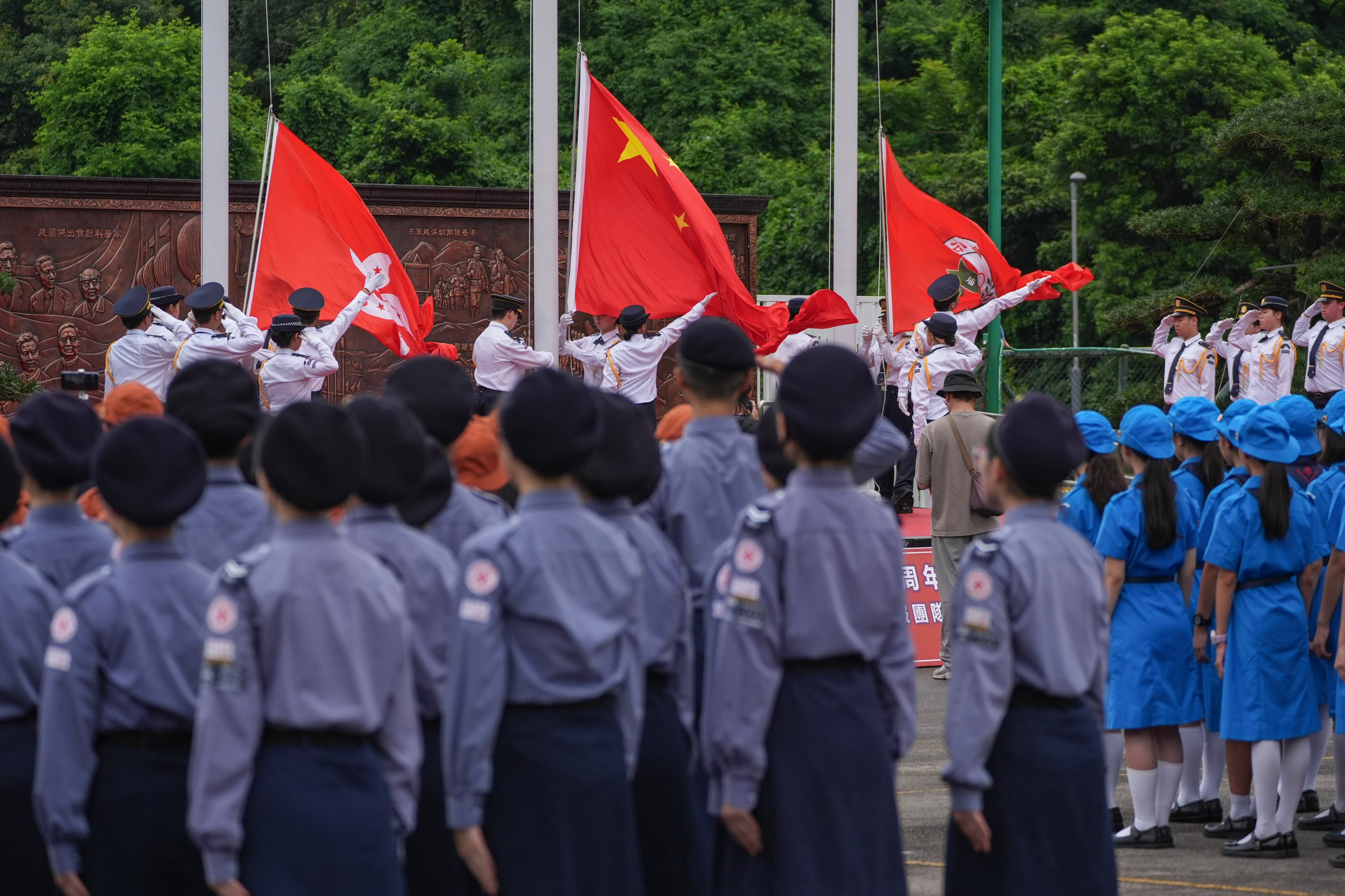 Students take part in a flag-raising ceremony in 2024. Photo: Eugene Lee