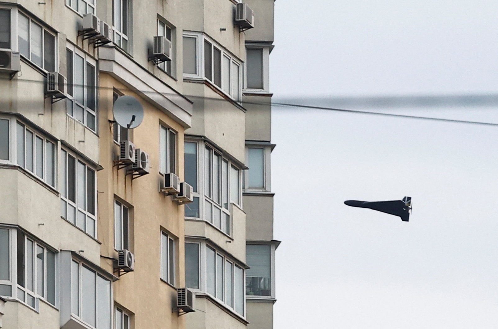 A Russian Geran 2 kamikaze drone during an attack on Kyiv. Photo: Reuters