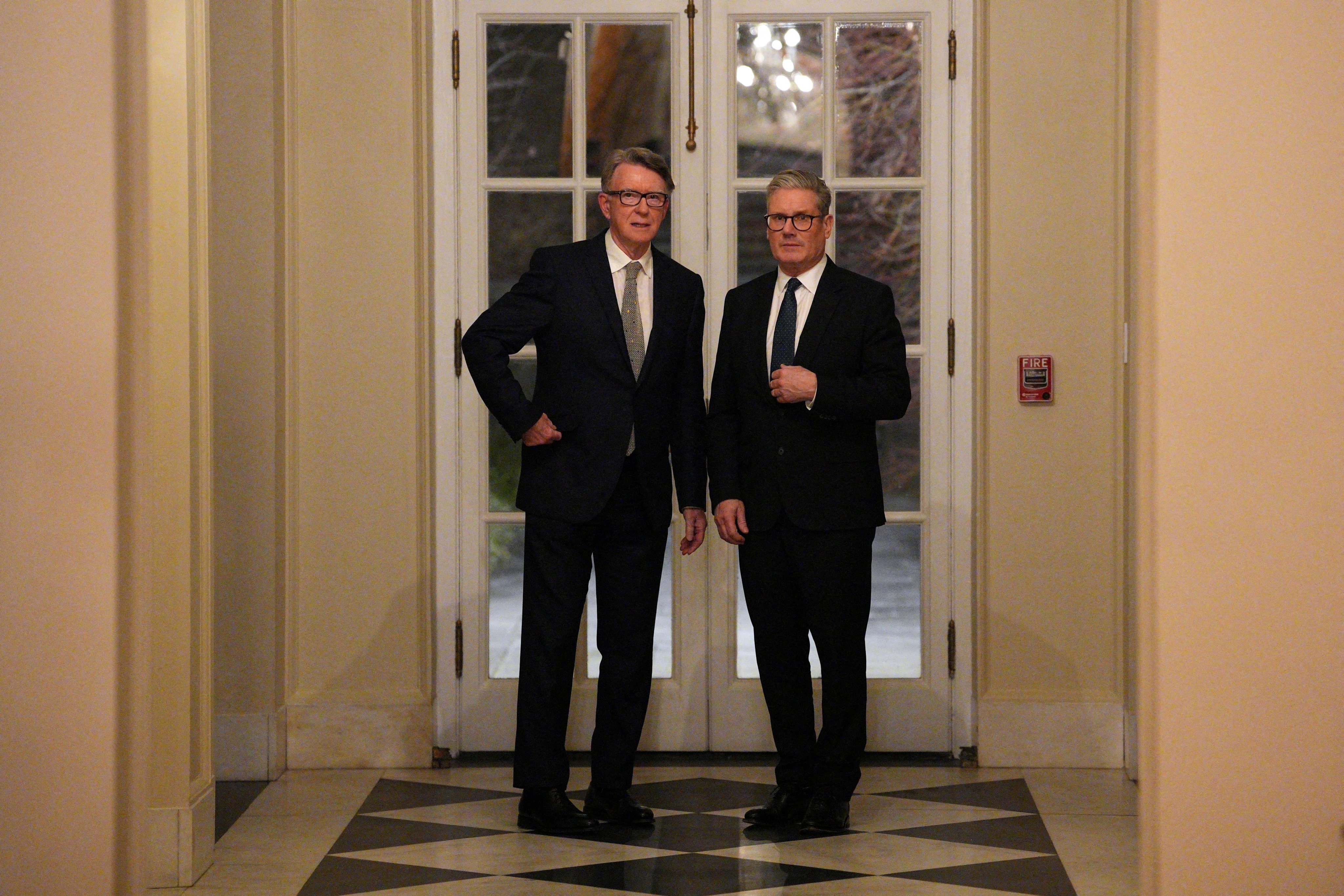 British Prime Minister Keir Starmer (right) and his then-ambassador to the US, Peter Mandelson, in February 2025. Photo: Reuters