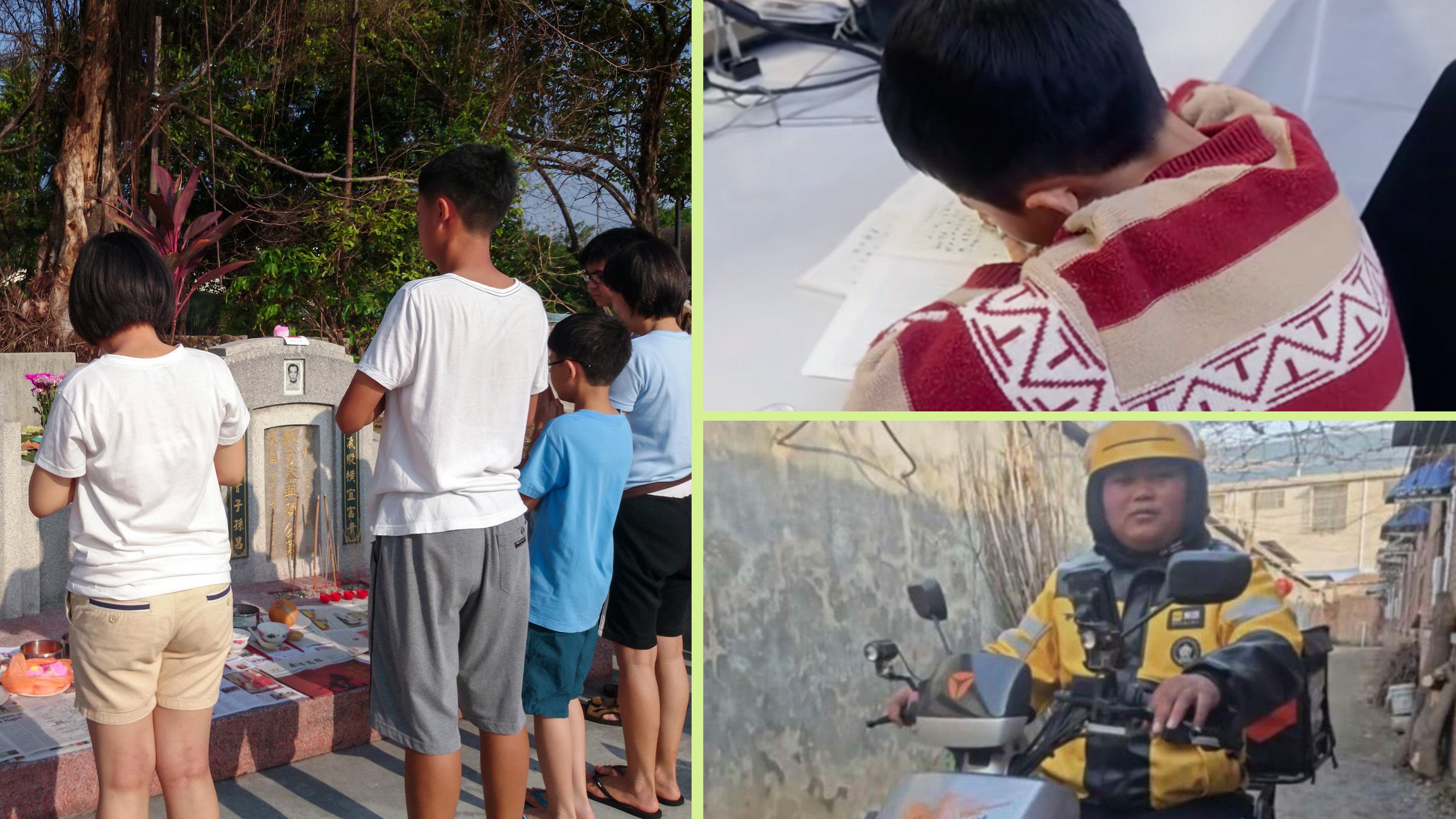 Quirky China: a woman discovered she had been sweeping the wrong tomb for two years, a boy completed his homework in an hour at the police station, and a food delivery rider serves an entire community. Photo: SCMP composite/Shutterstock/Douyin/ifeng