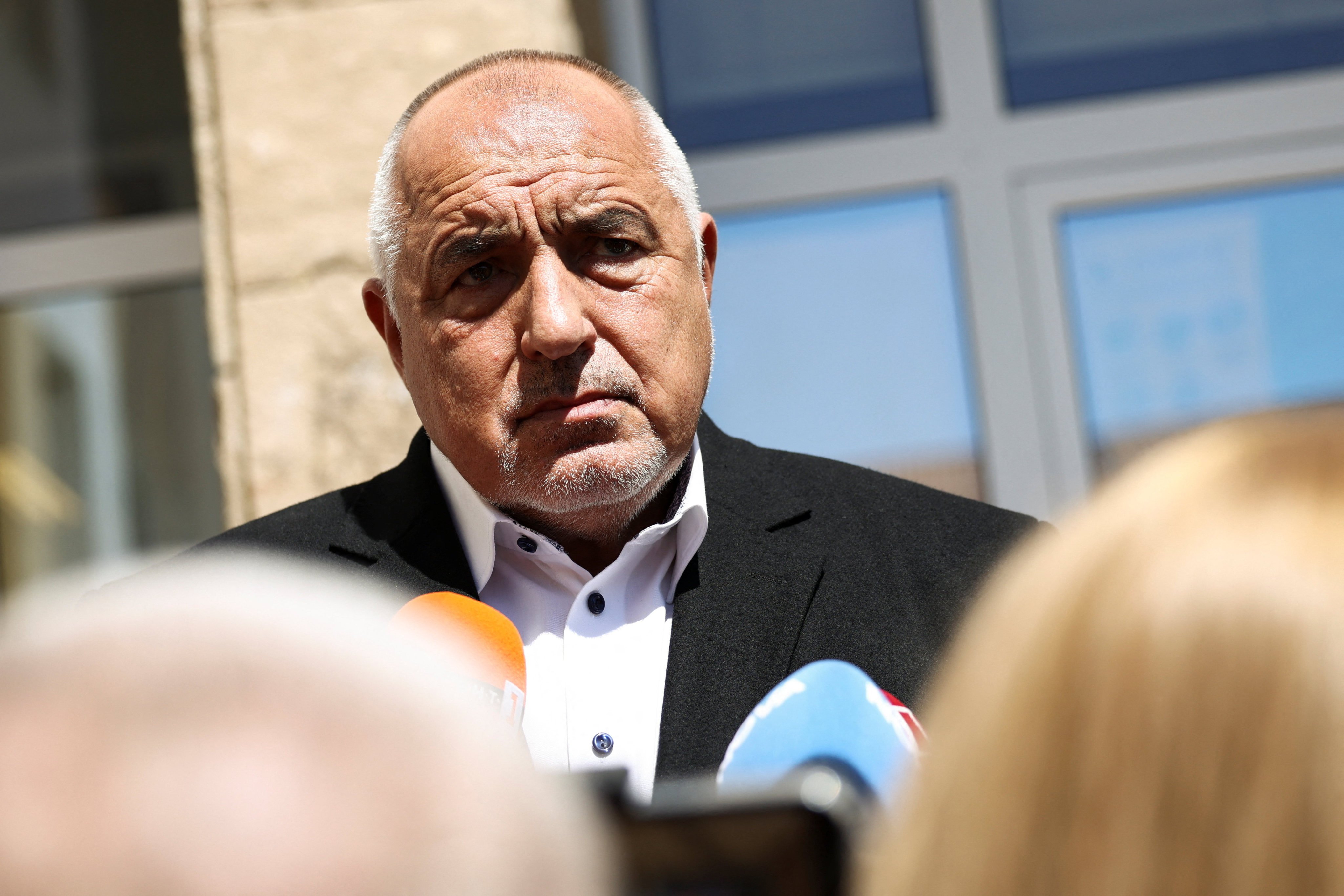 Boyko Borissov, former Bulgarian prime minister and leader of the centre-right pro-Europe GERB party, looks on as he speaks to the media after voting, during the parliamentary election, in Sofia, Bulgaria, on Sunday. Photo: Reuters