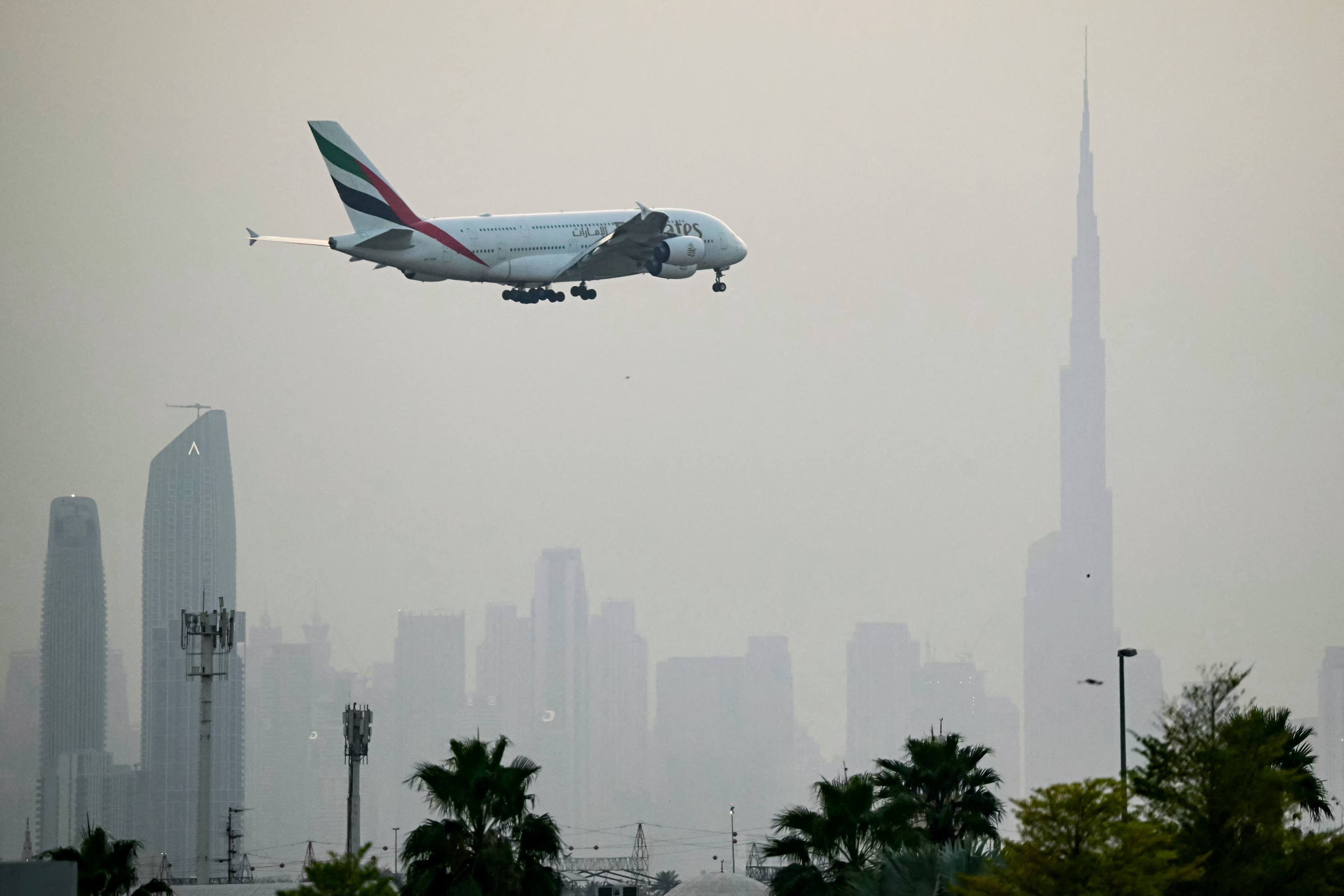 An Emirates Airbus A380 passenger aircraft prepares for landing at Dubai International Airport in Dubai on March 8. Photo: AFP