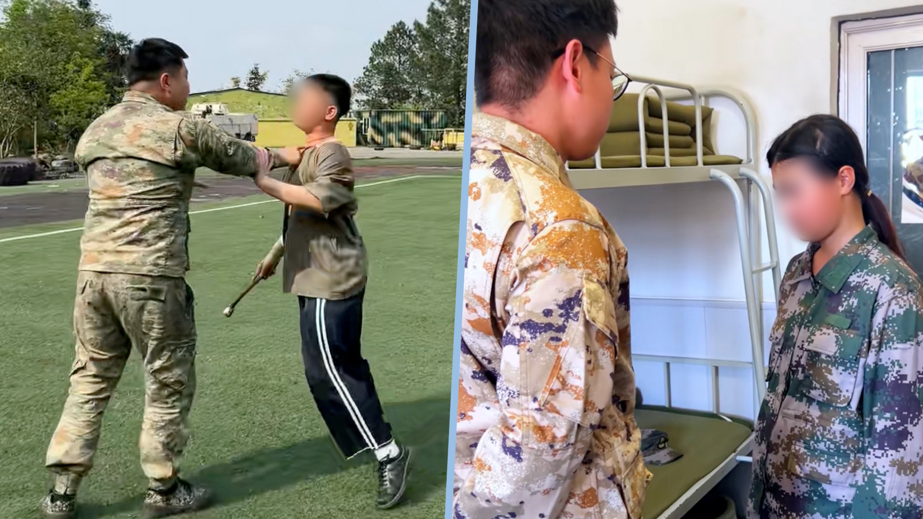 Live-streams from mainland China have shown minors in camouflage uniforms undergoing harsh training, with programmes for “rebellious youth” costing up to US$20,000 monthly. Photo: SCMP composite/Douyin