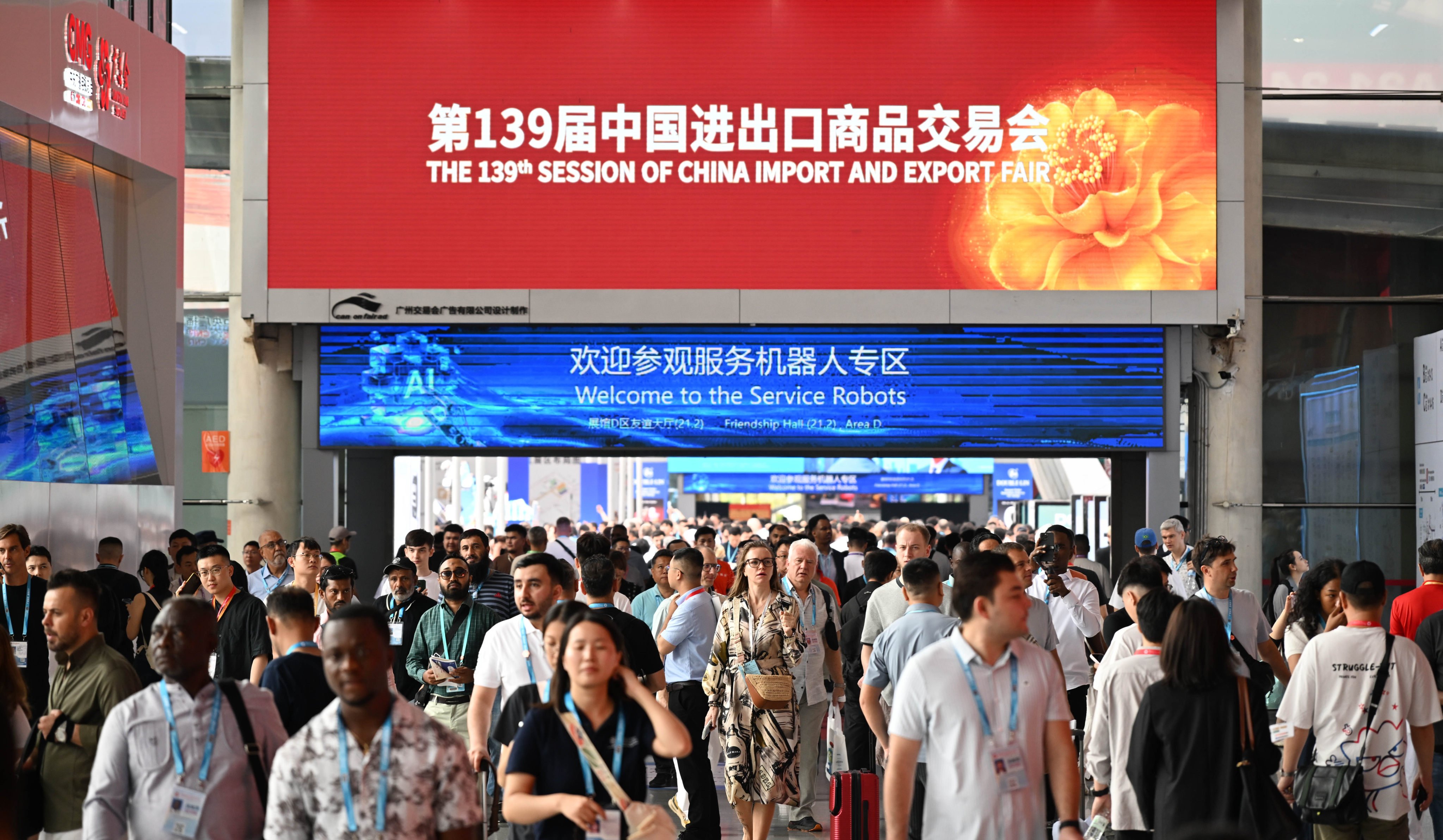 The 139th edition of the China Import and Export Fair, also known as the Canton Fair, brought together 46 enterprises to showcase technological innovations and application capabilities in China’s service robot sector. Photo: Xinhua