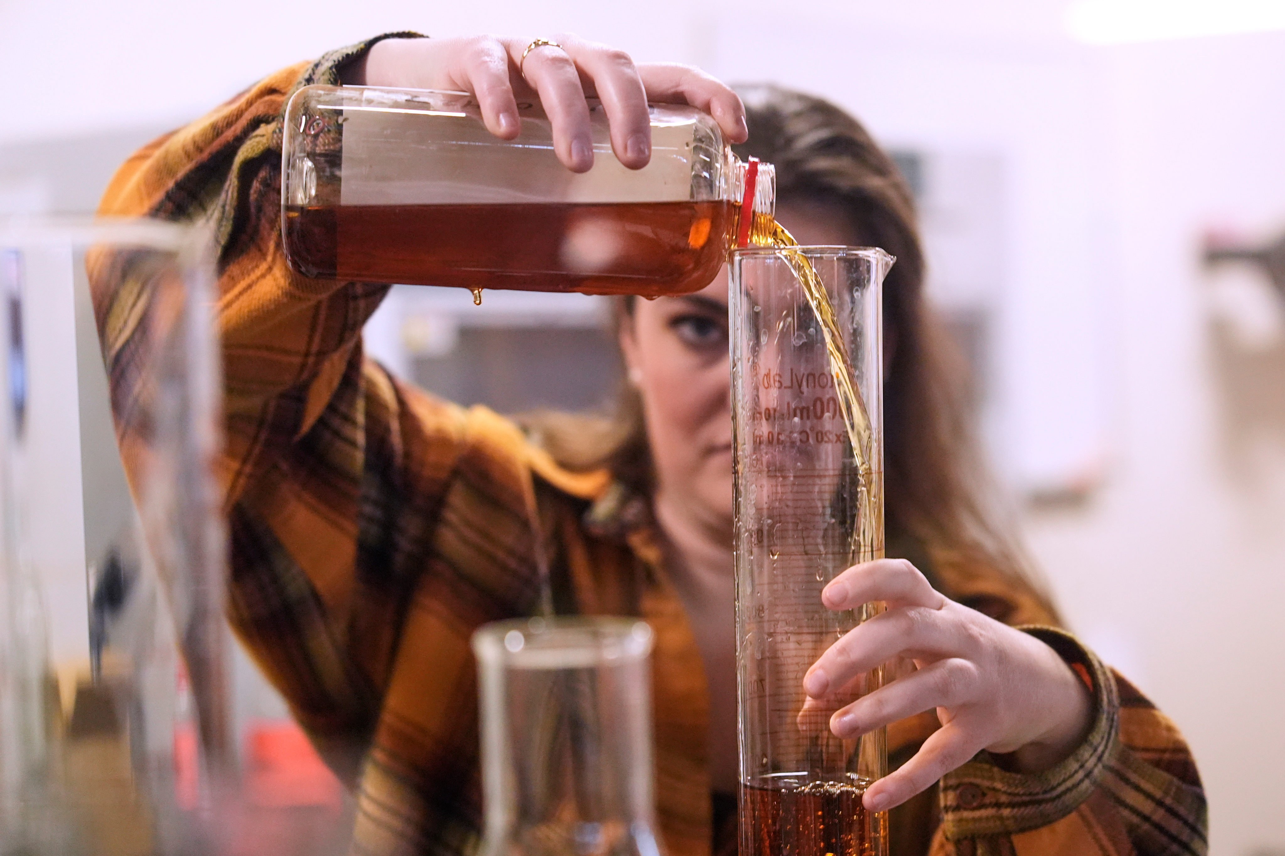 Meghan Ireland blends whiskey in the lab at the WhistlePig whiskey distillery in Shoreham, in the US state of Vermont. Photo: AP