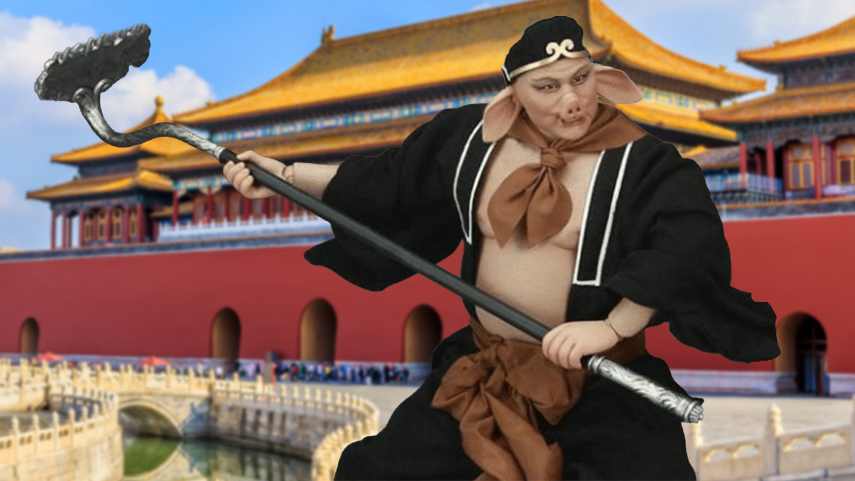 The rumour that the Forbidden City used tonnes of pig blood to “dispel evil” has been debunked. It seems it was inspired by the mythology of “Journey to the West”, where Zhu Bajie (Pigsy) protects the monk Tang Sanzang from evil spirits. Photo: SCMP composite/Shutterstock/Sohu